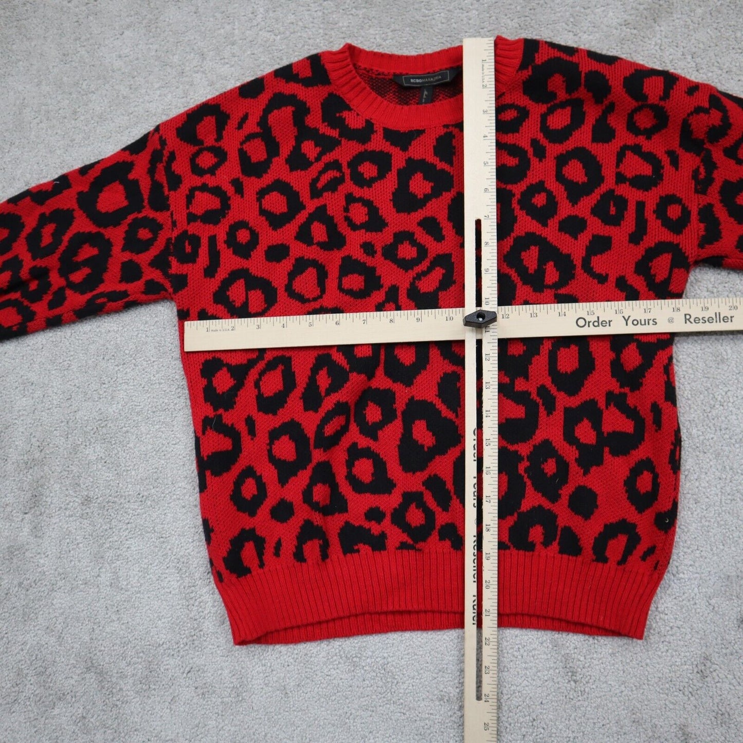 BCBGMAXAZRIA Womens Knitted Sweater Long Sleeves Leopard Red Black Size X Small
