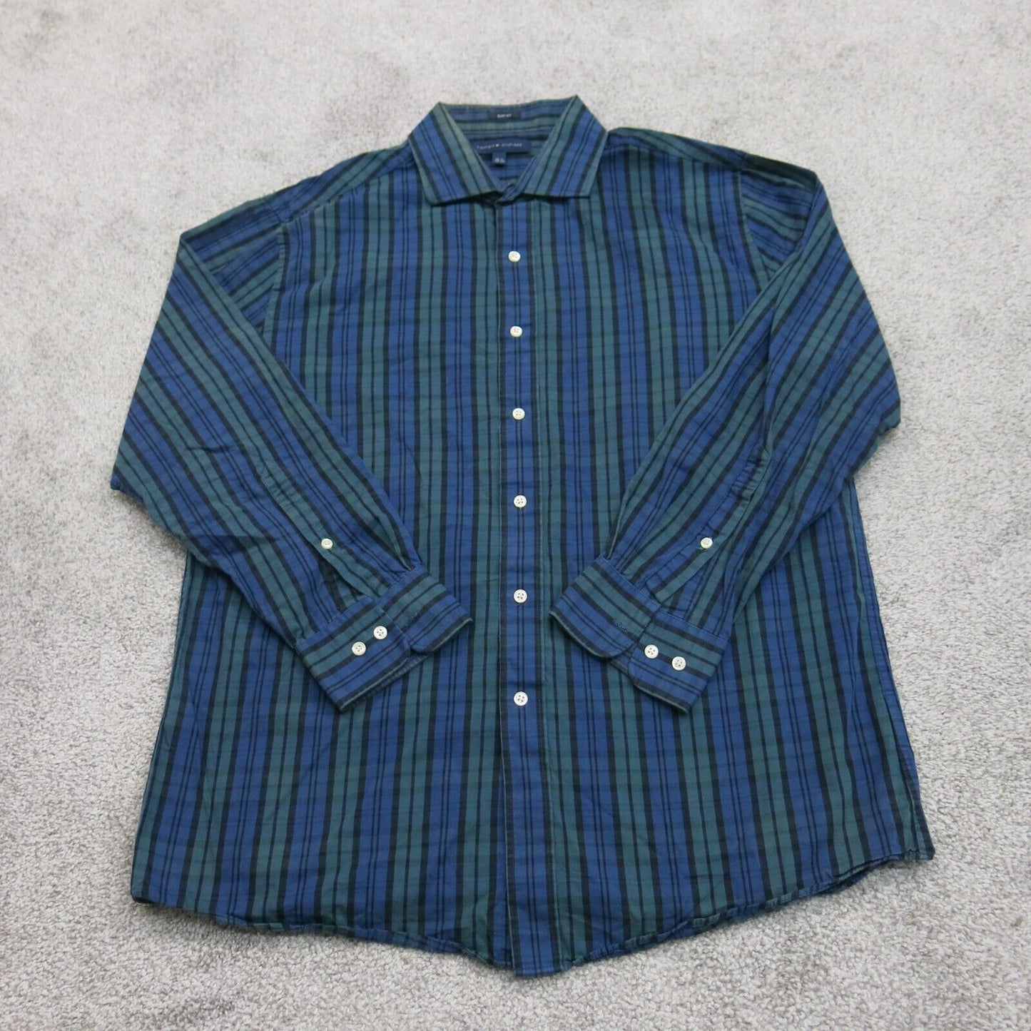 Tommy Hilfiger Mens Button Up Check Shirt Long Sleeve Blue Green SZ 16 1/2 32-33
