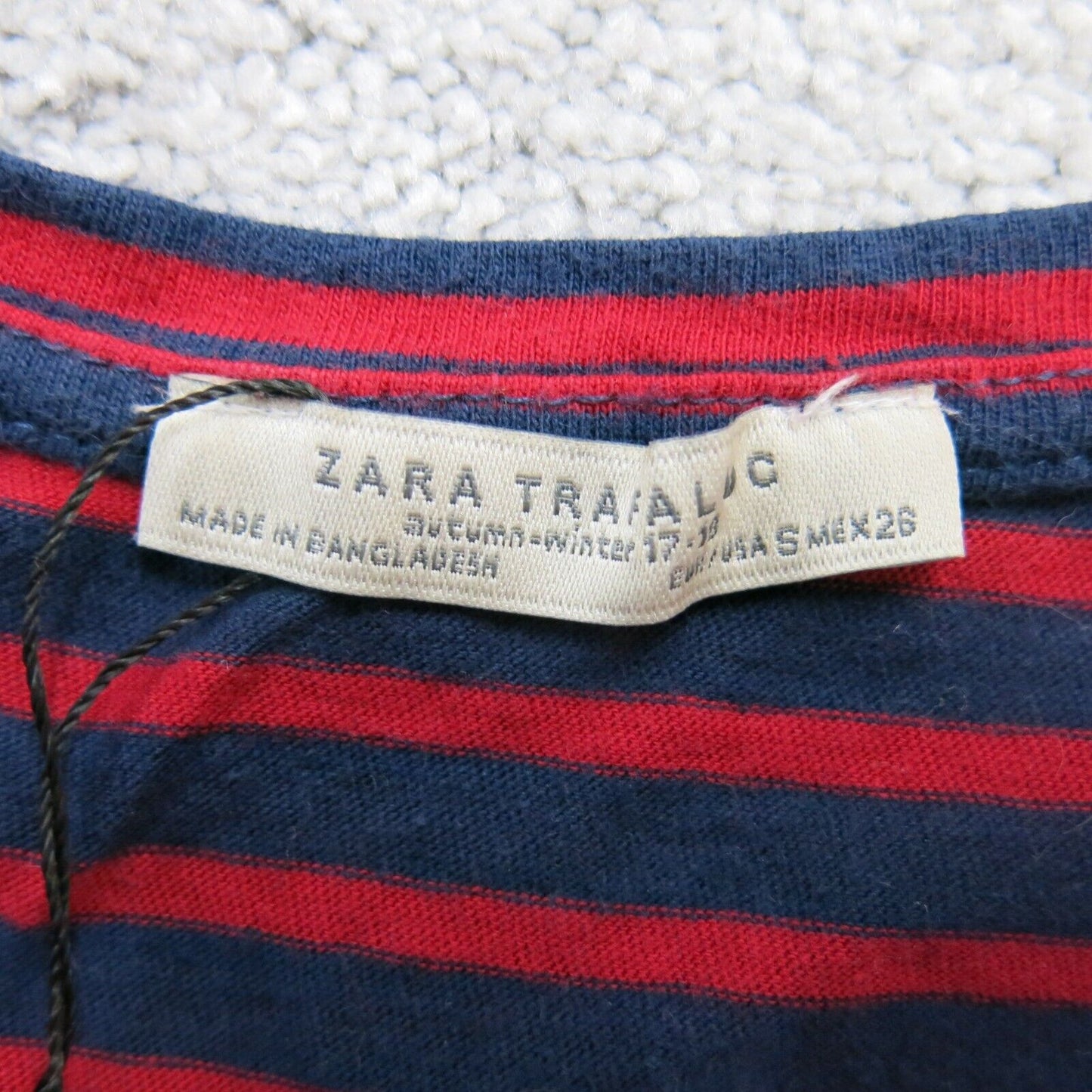 Zara Womens V Neck T Shirt Top Short Sleeves Striped Red Blue Size Small