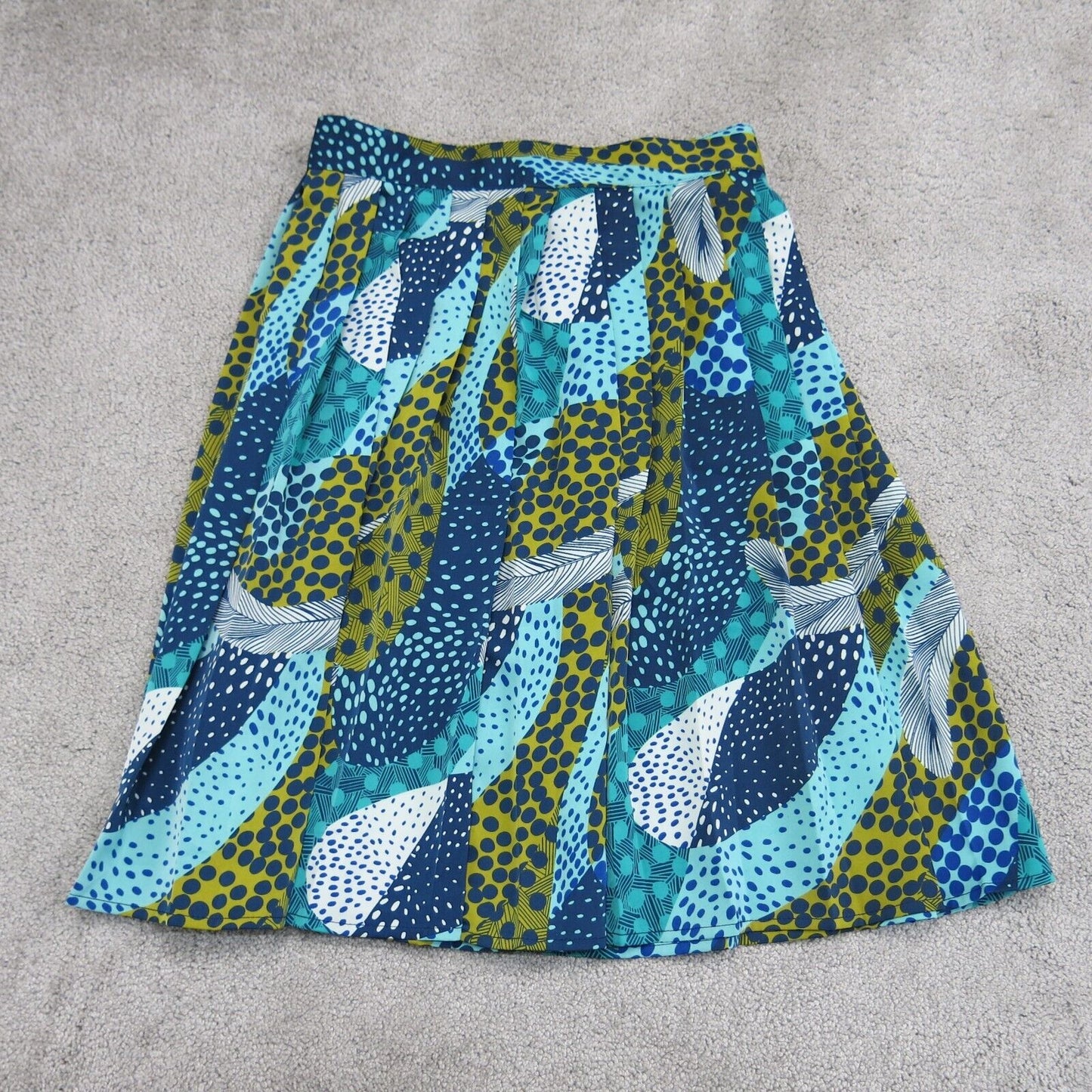 H&M Womens Pleated Midi Skirt Pull On Polka Dot Leaf Print Blue Size US 2