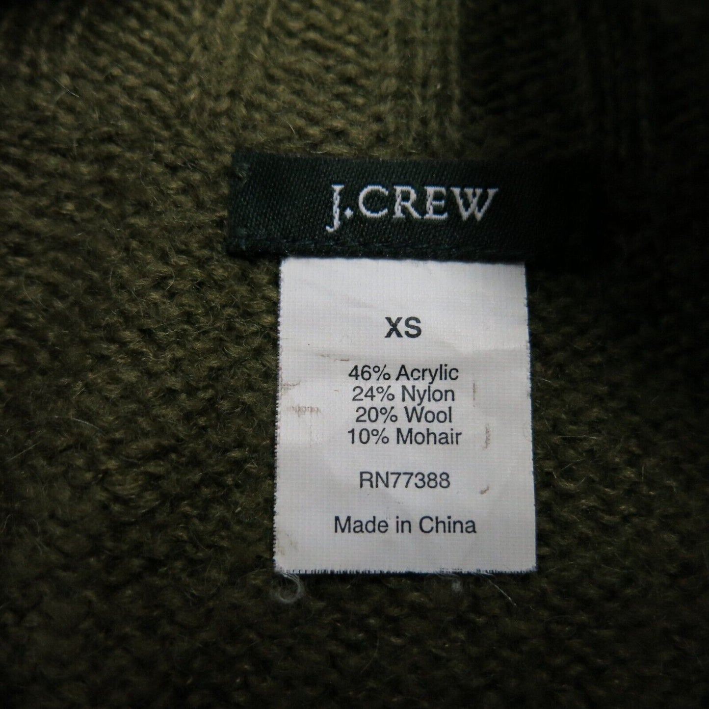 J. Crew Women Pullover Knitted Sweater Long Sleeves Mock Neck Olive Green SZ XS