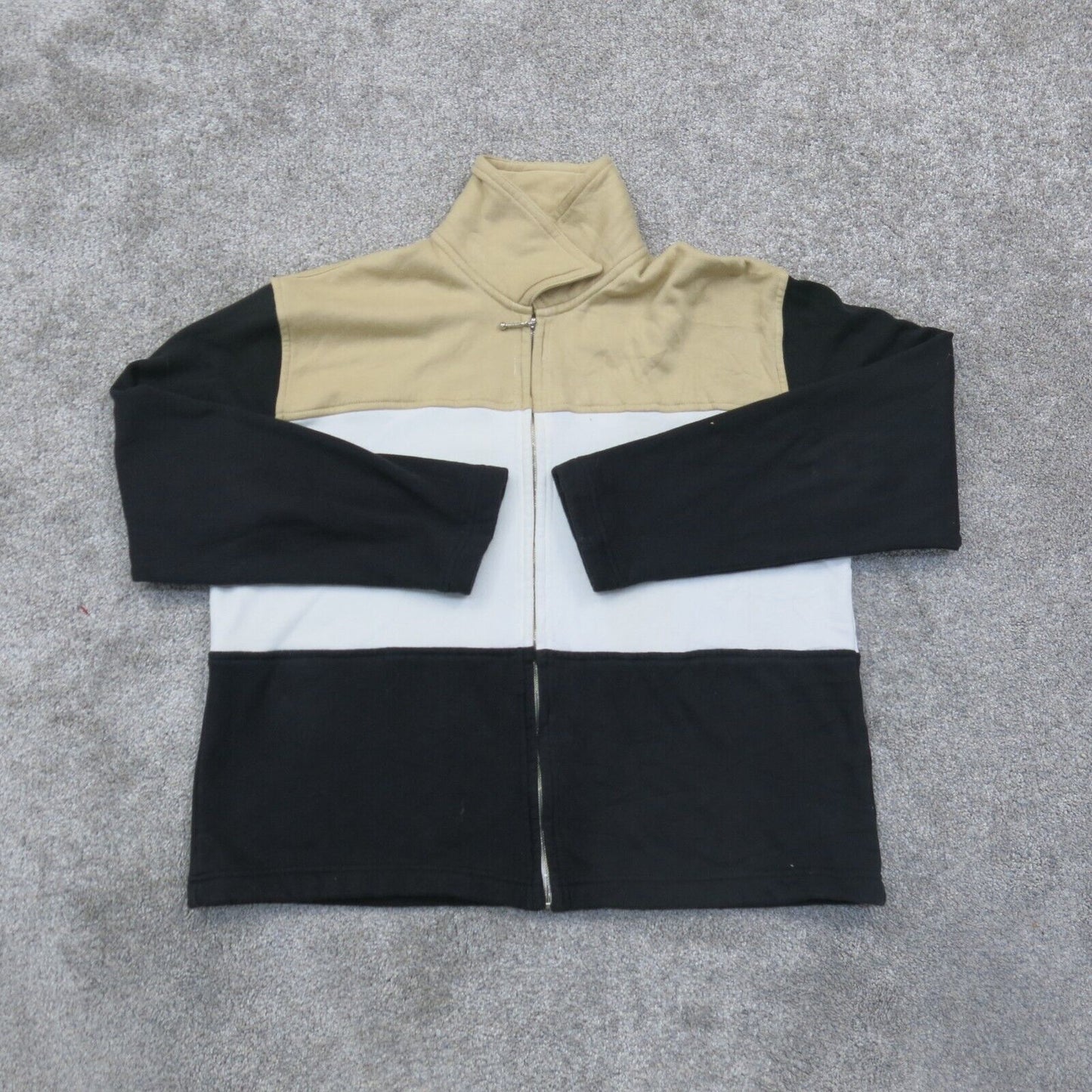 Talbots Womens Full Zip Jacket 100% Cotton Long Sleeves Colorblock Black White M