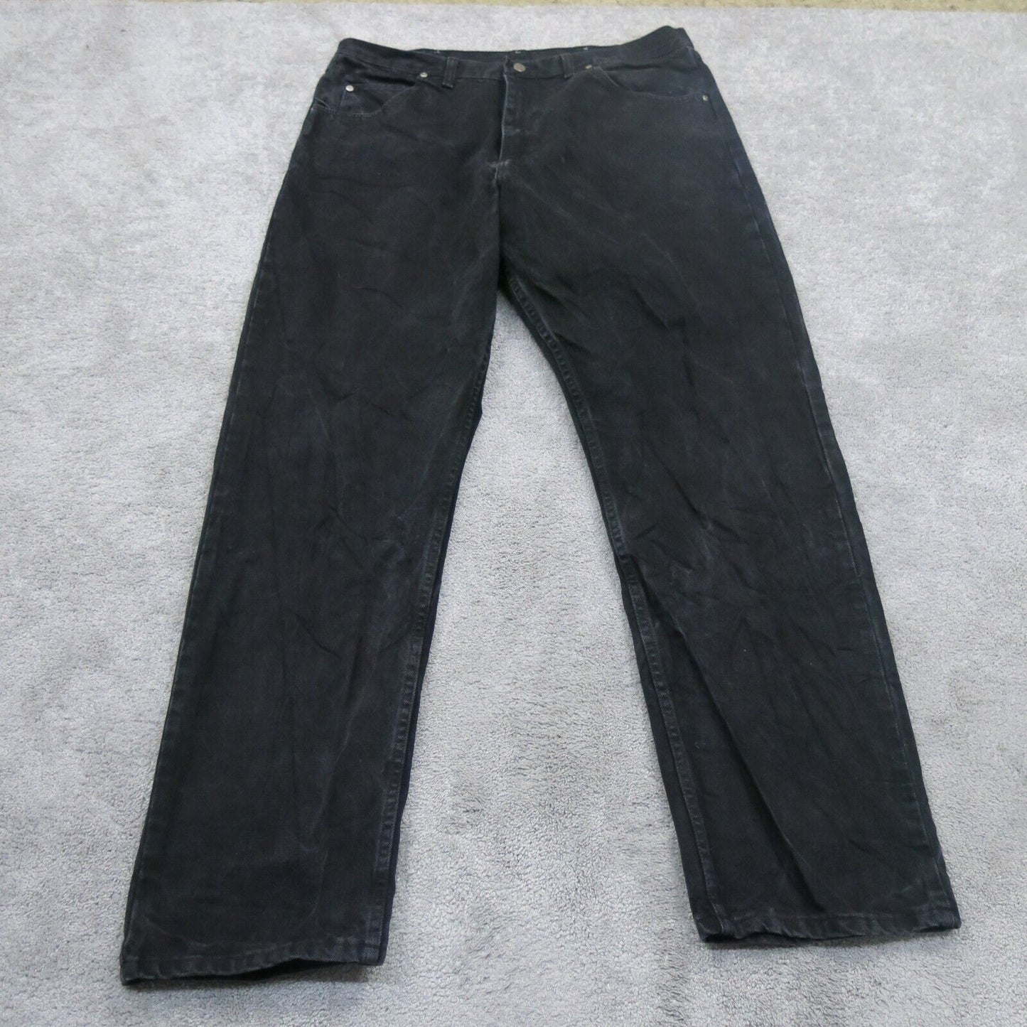 Wrangler Mens Straight Leg Denim Jeans 100% Cotton High Rise Black Size W38XL34