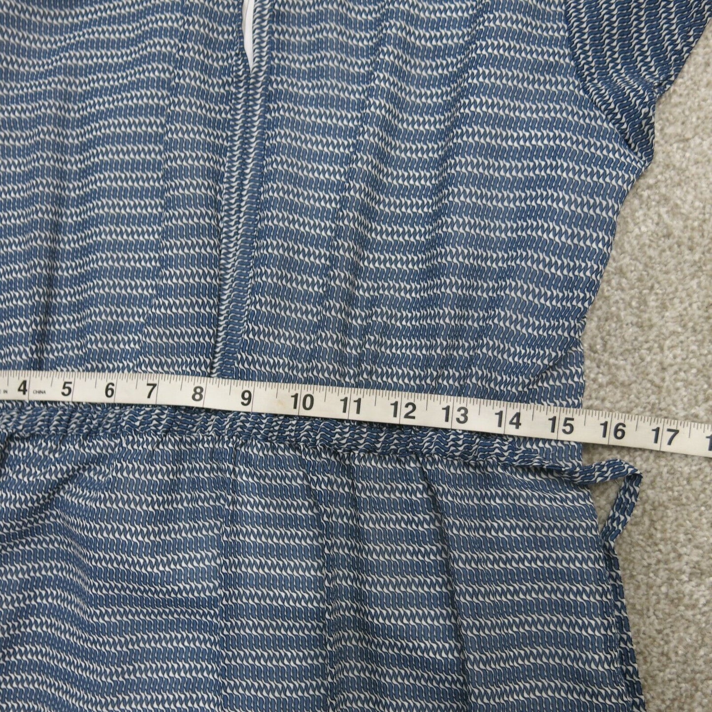 H&M Womens Striped Casual Mini Dress Tie Waist 3/4 Sleeves V Neck Blue White L