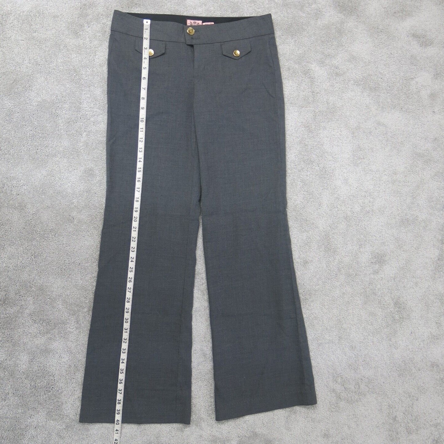 Juicy Couture Womens Flared Leg Pant Mid Rise Pockets Heather Gray Size 6