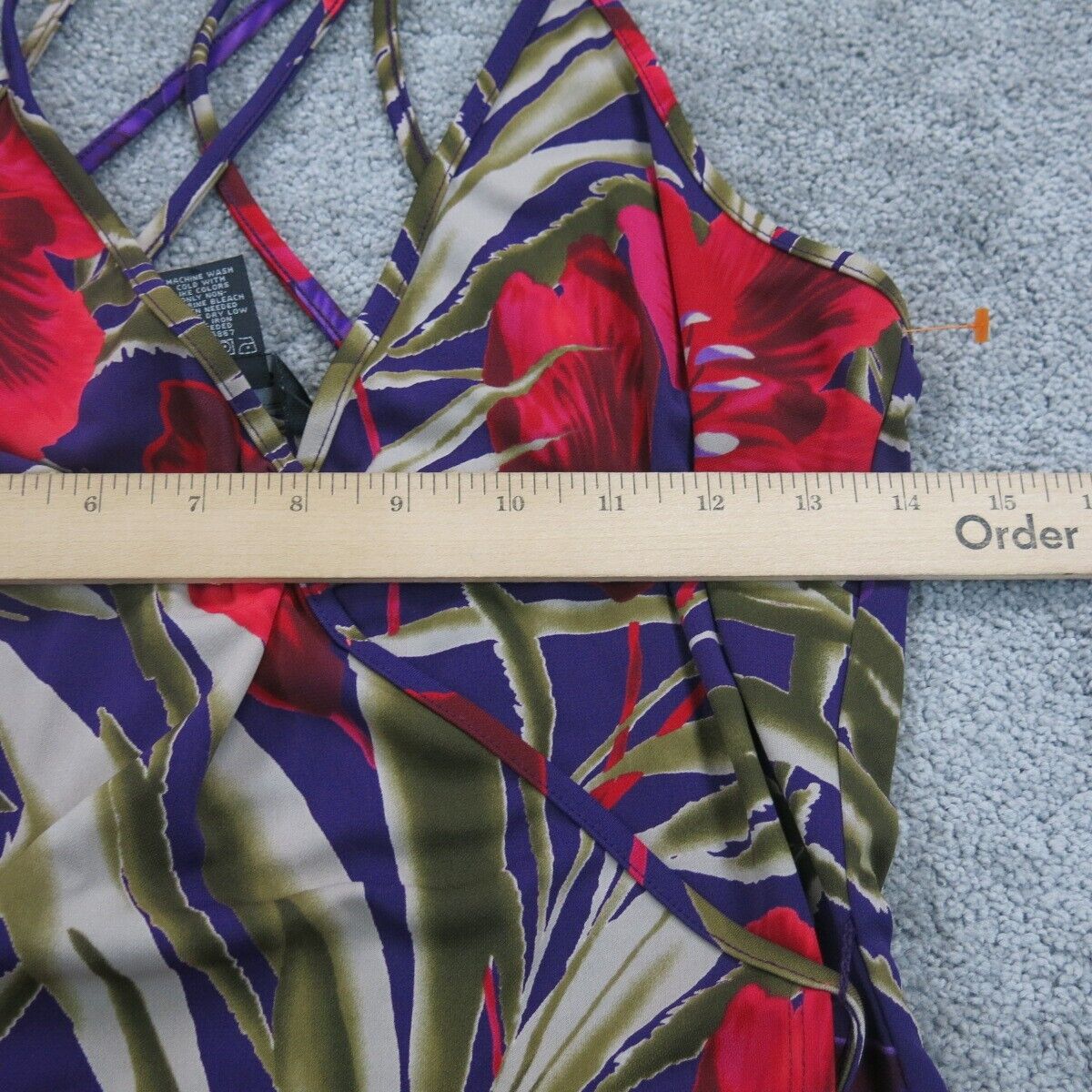Express Womens Floral Swimwear Tankini Top Crossback Strap Red Blue Size 9/10