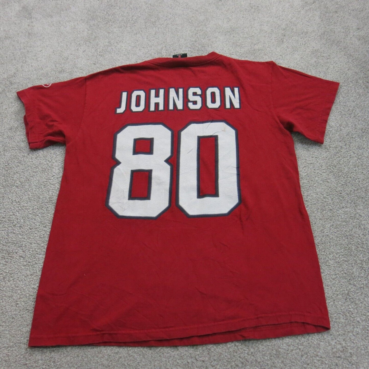 NFL Team Apparel Mens T Shirt Texas 100% Cotton Johnson #80 Logo Red Size Large