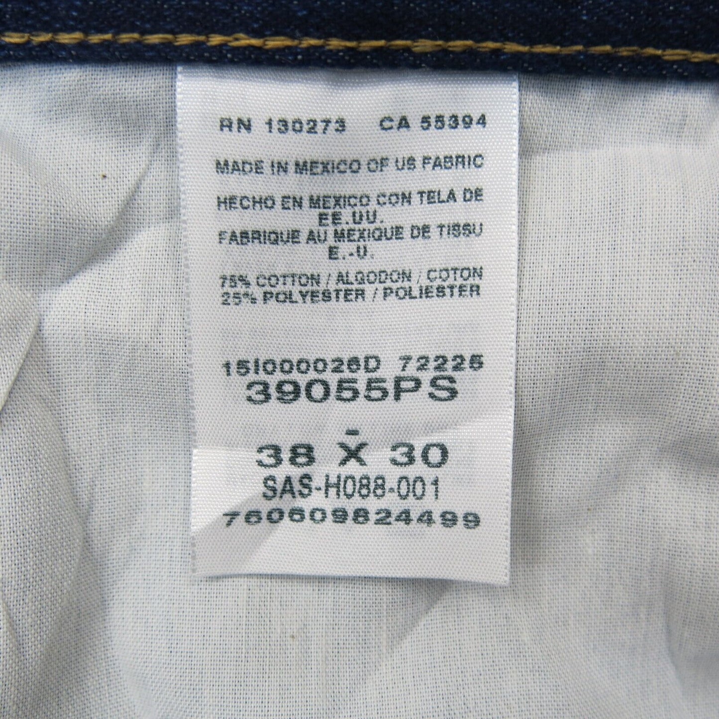 Wrangler Mens Straight Leg Jeans Denim Mid Rise 100% Cotton Blue Size W38XL30