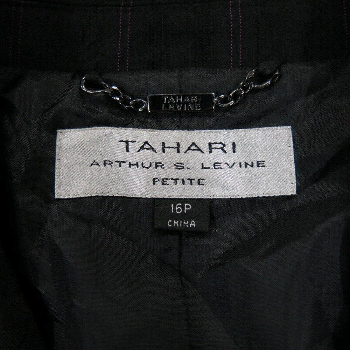 Tahari Women Striped Blazer Coat Front Button Long Sleeve Pockets Black Gray 169