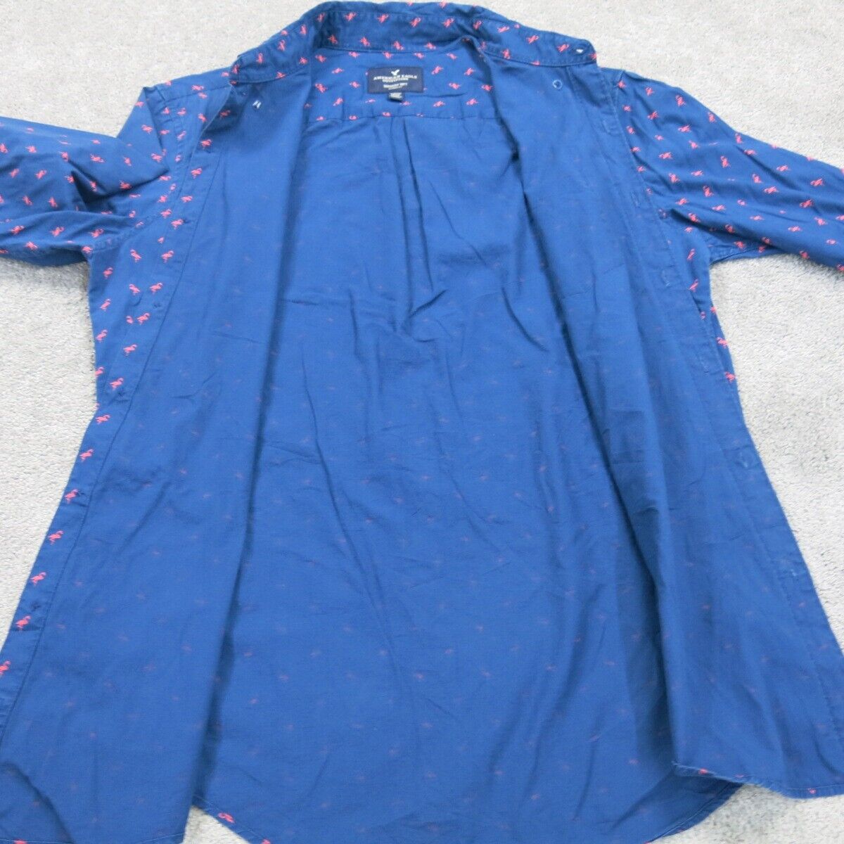 American Eagle Mens Casual Button Up Shirt Long Sleeves Pocket Blue Si