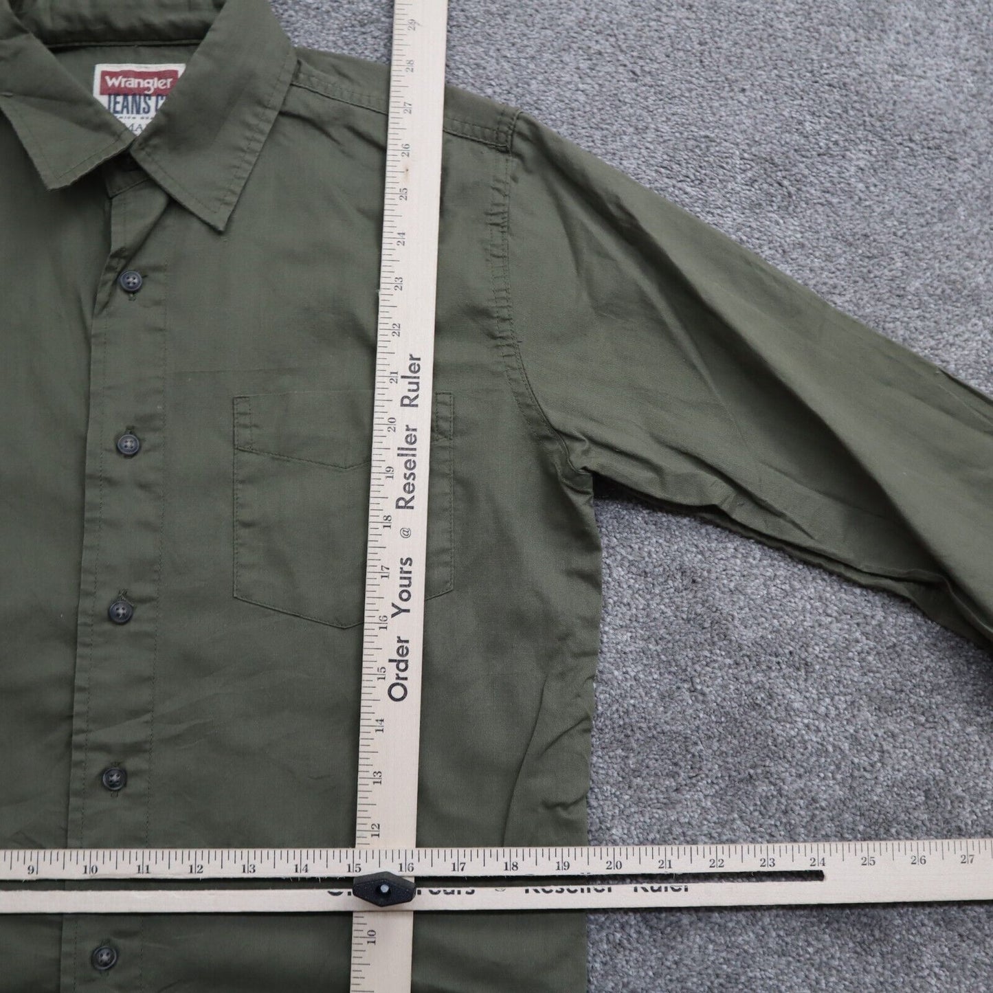 Wrangler Mens Button Up Shirt Long Sleeve 100% Cotton Pocket Green Size Small