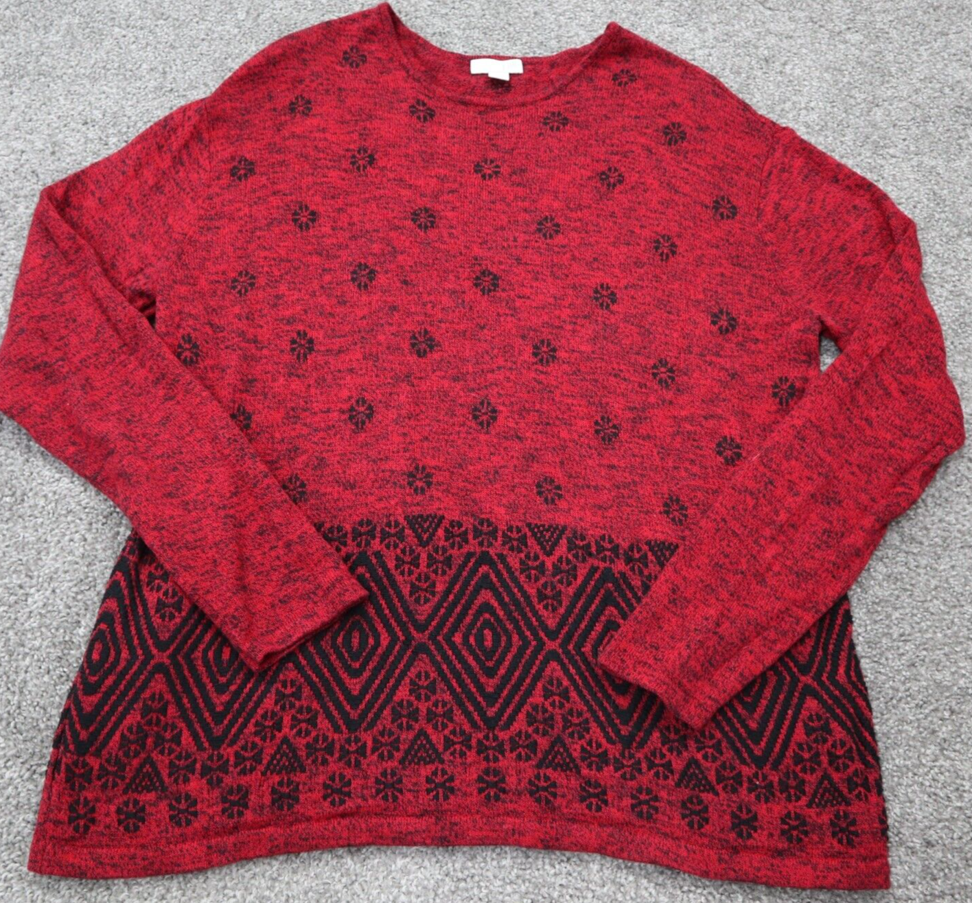 J Jill Womens Casual Knitted Blouse Top Long Sleeves Red Black Size Small