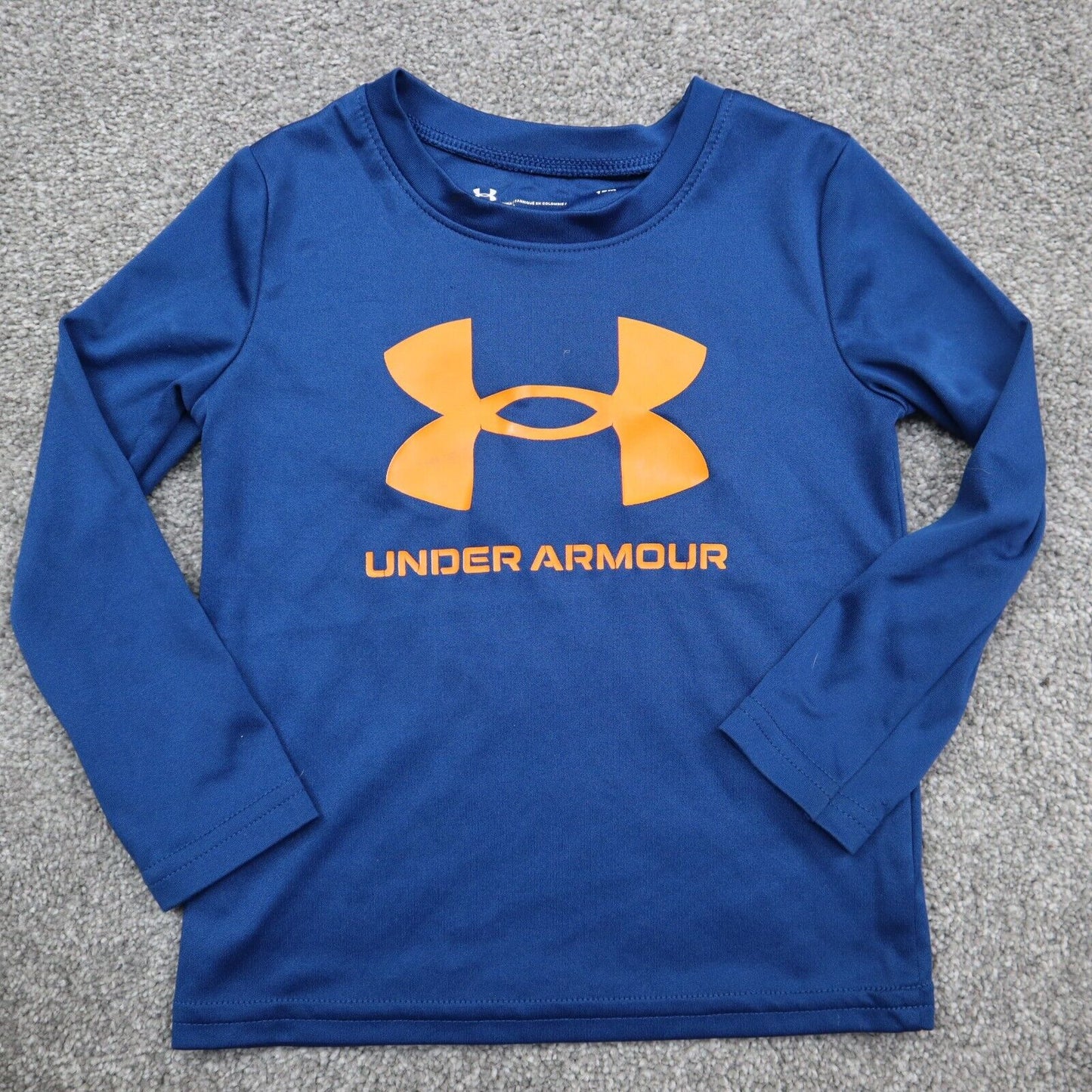 Under Armour Shirt Boy Size 18M Blue Long Sleeve Shirt Top Big Logo Crew Neck