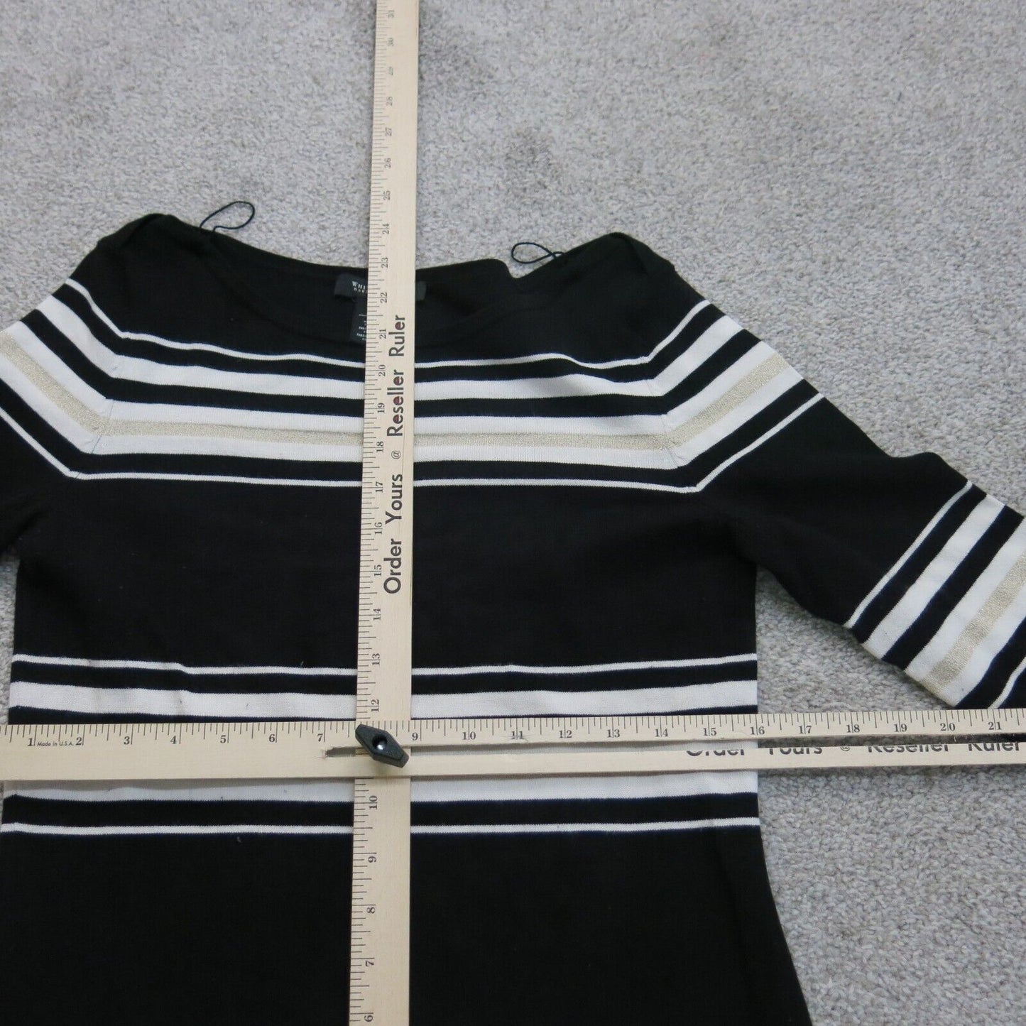White House Black Market Womens Boat Neck Knitted Sweater Long Sleeve Black SZ S