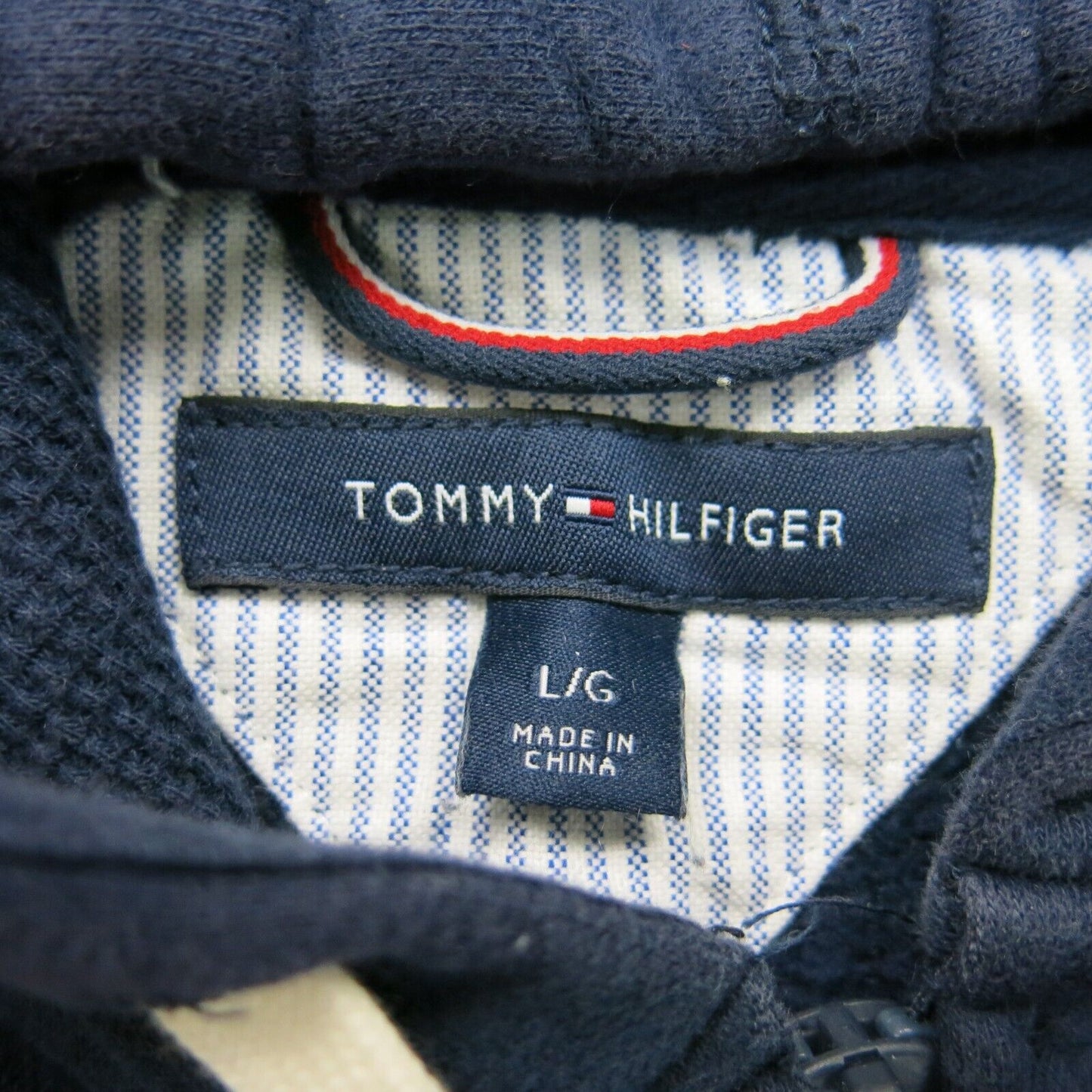 Tommy Hilfiger Mens Full Zip Drawstring Hoodie Long Sleeves Navy Blue Size Large