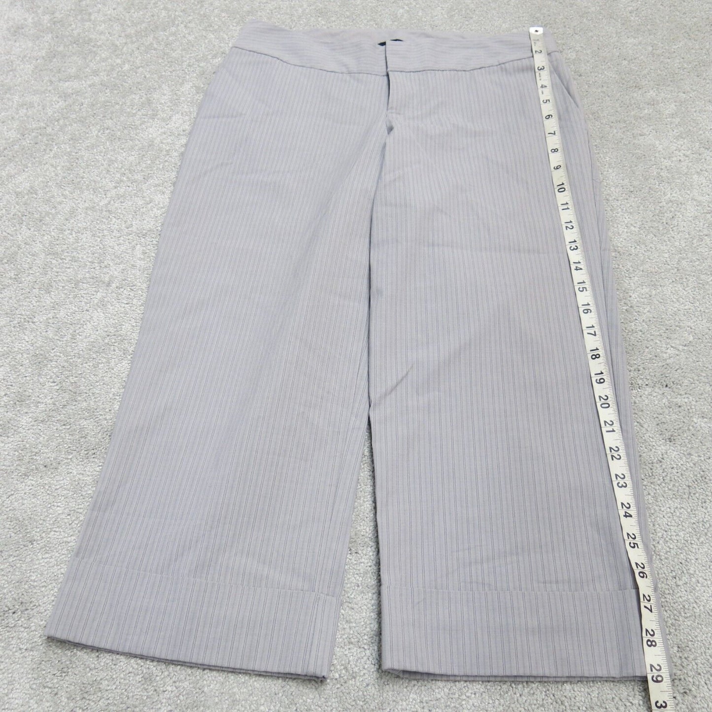 Womens Straight Leg Dress Pant Striped Slash Pockets Low Rise Light Gray Size 2
