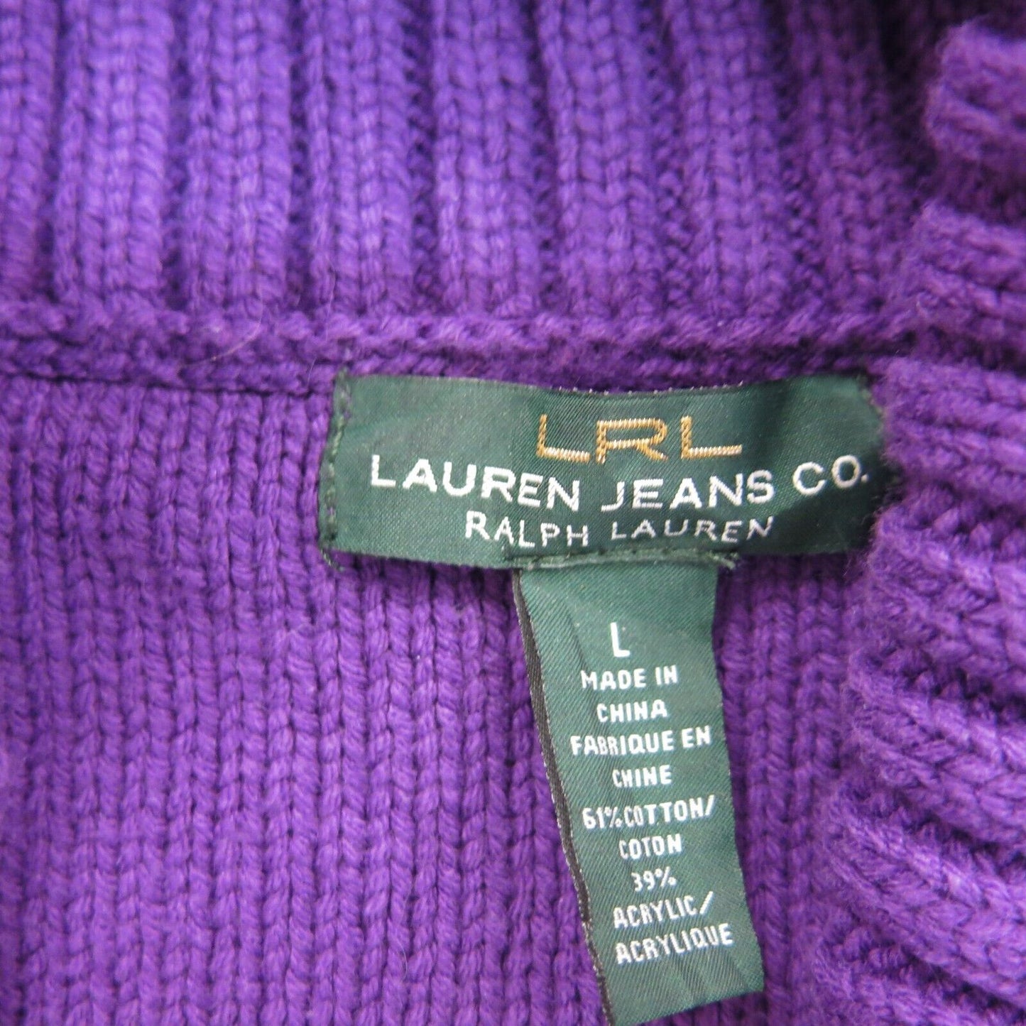 Ralph Lauren Women Pullover Sweater Long Sleeves Front Button Purple Size Large