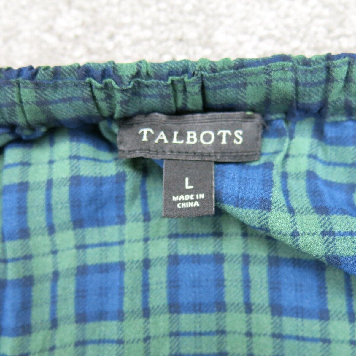Talbots Womens Gingham Casual Flannel Blouse Top Half Sleeves Green Blue Size L