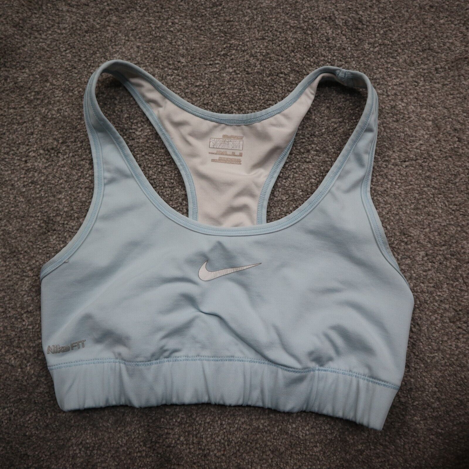 Nike Pro Womens Activewear Sports Bra Fit Dry Logo Light Blue Size Medium