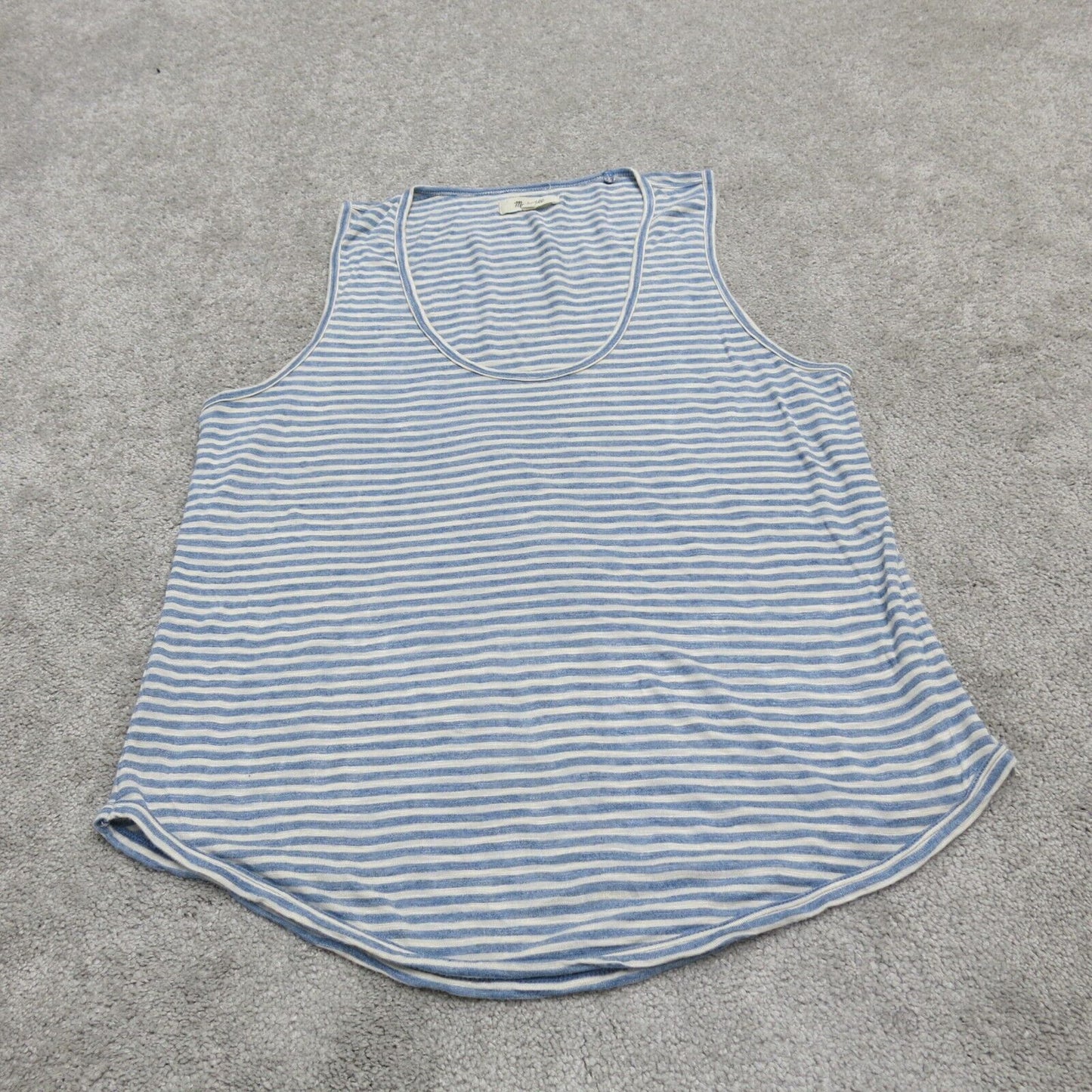 Madewell Womens Activewear Tank Tee Stripped Scoop Neck White Blue Size Medium