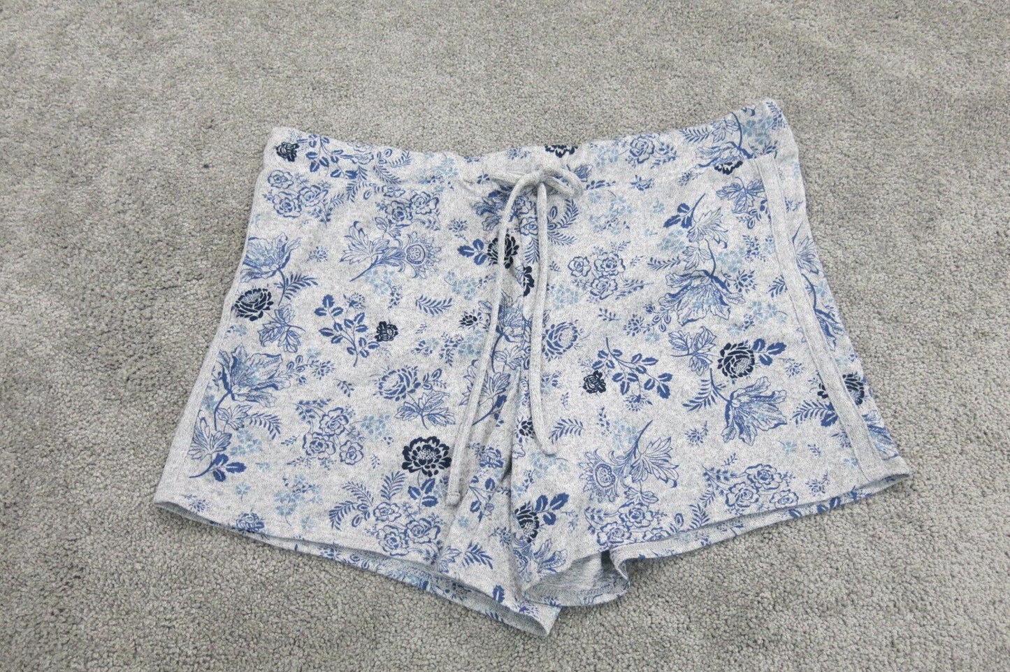 Lucky Brand Womens Athletic Running Shorts Drawstring Waist Floral White Blue M