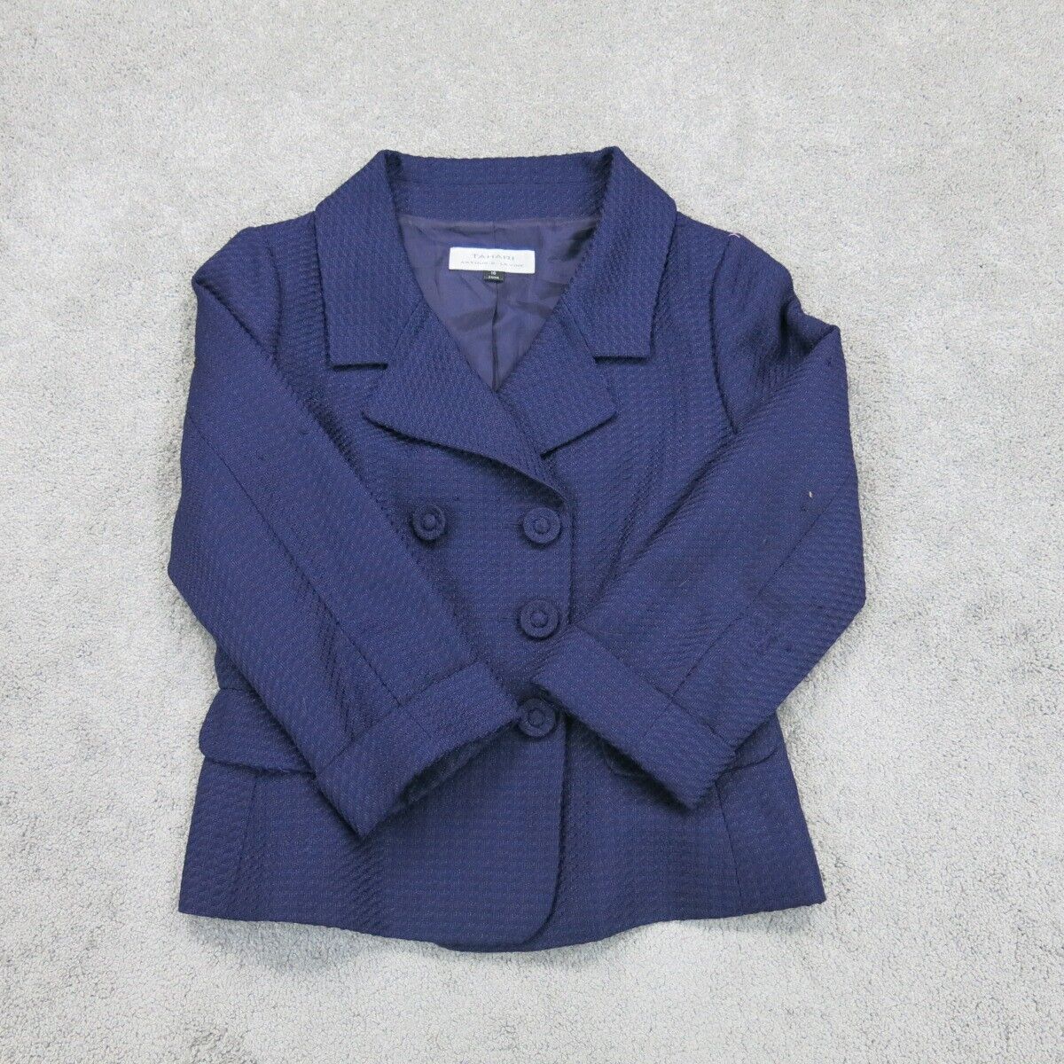 Tahari Womens Blazer Coat Double Breasted Long Sleeve Pockets Blue Size 10