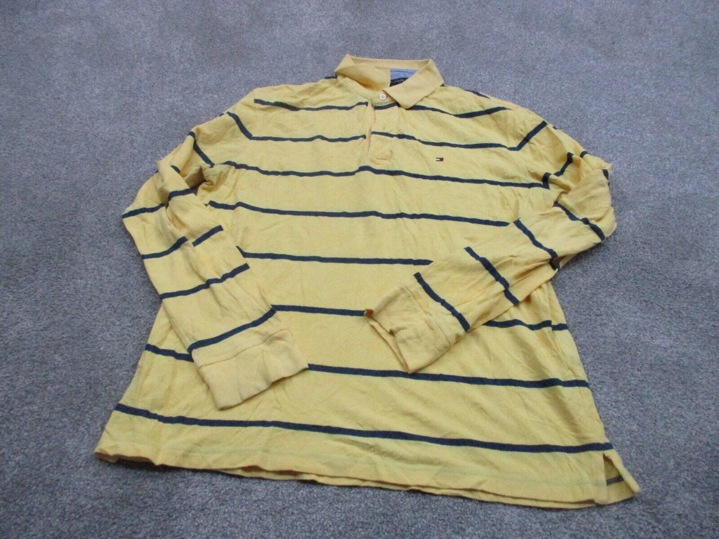 Tommy Hilfiger Polo Shirt Mens Size Large Yellow Strip Short Sleeve Classic Fit