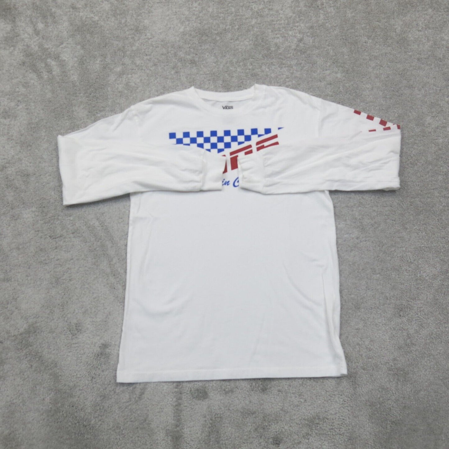 Vans Mens T Shirt Crew Neck 100% Cotton Long Sleeve Logo White Size Small