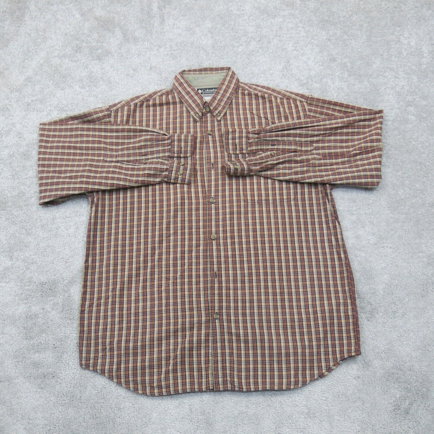 Columbia Sportswear Mens Check Button Down Shirt 100% Cotton Brown Size Medium