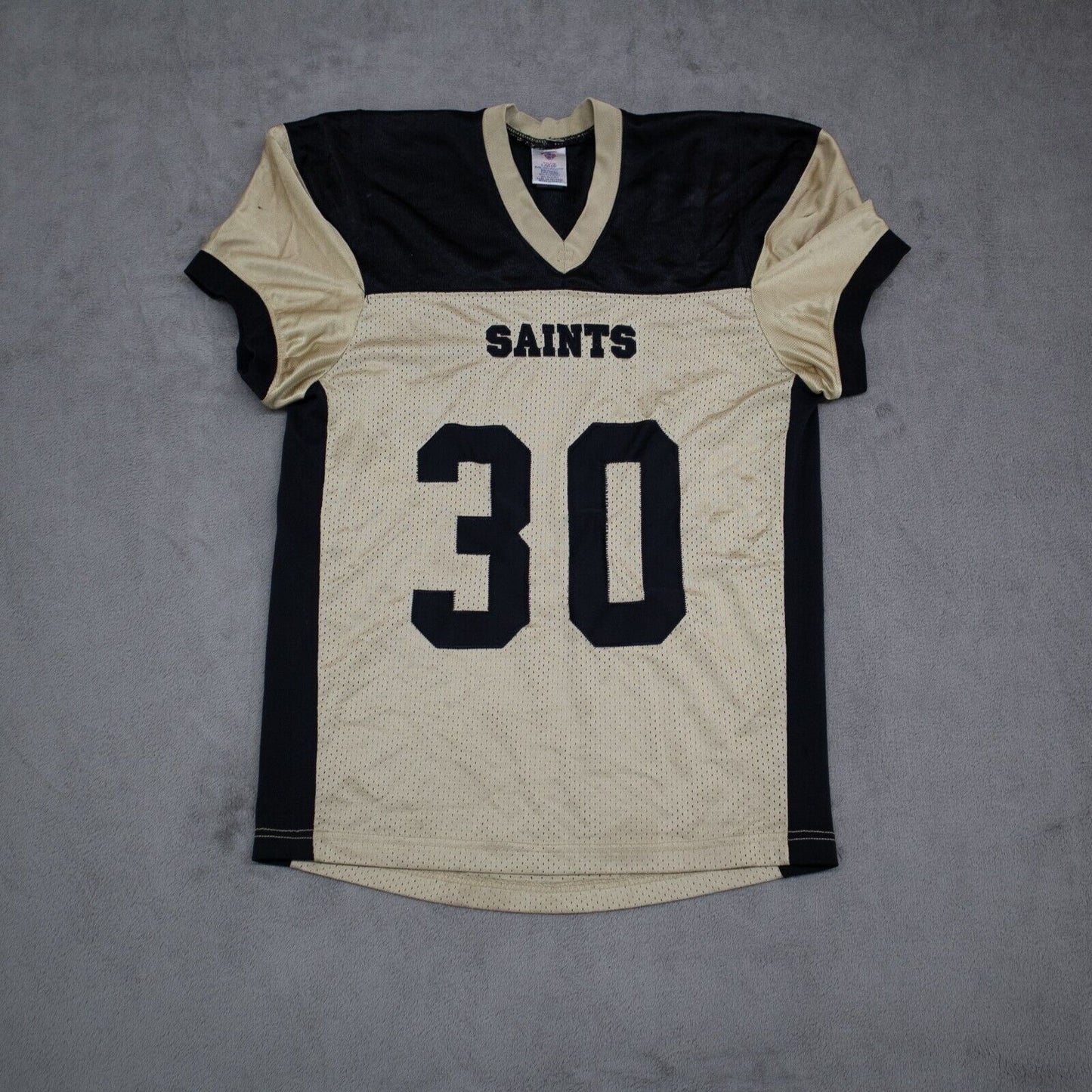 ASA Football Jersey Saints # 30 Tee Shirt Cap Sleeve Youth Cream Black Size L