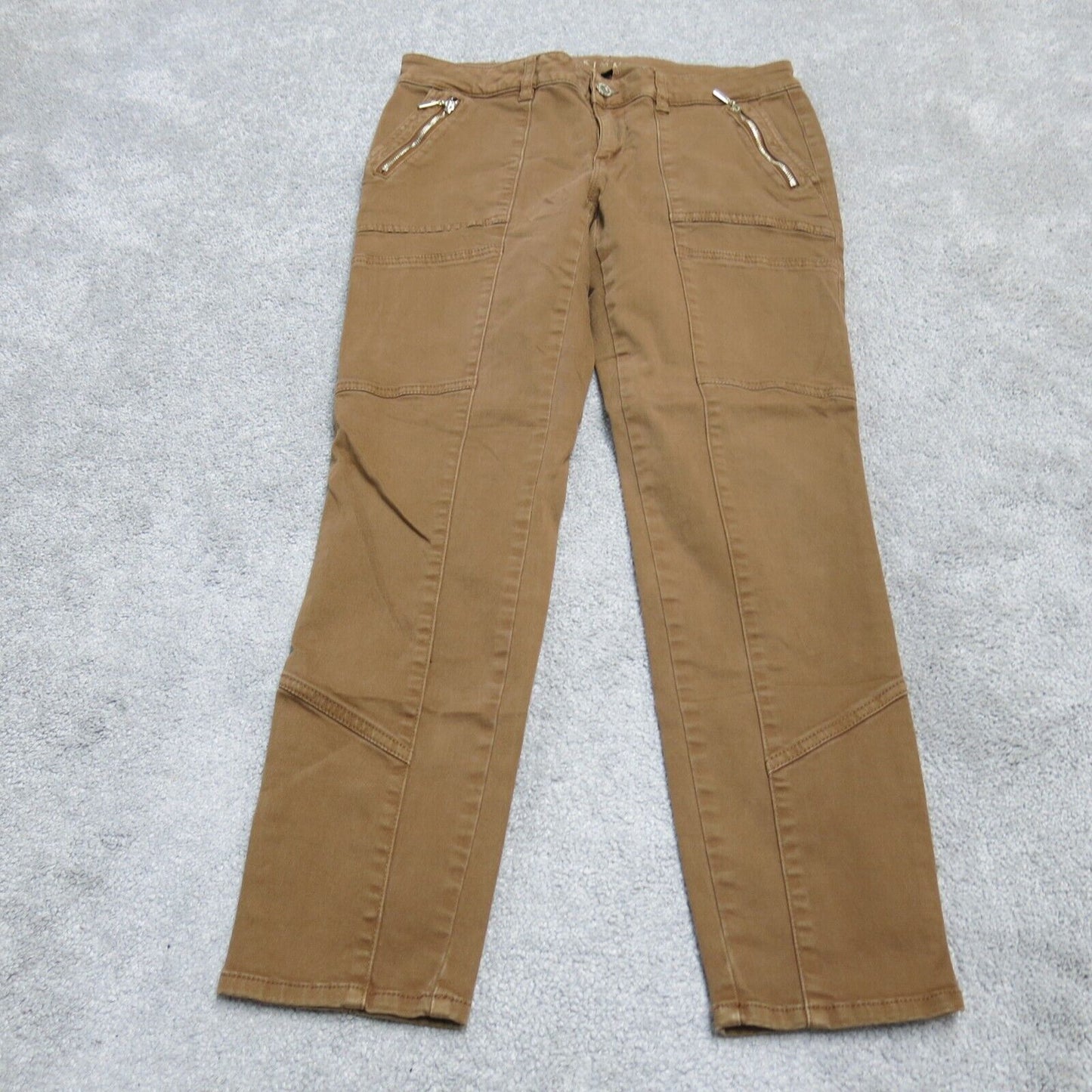 The Skimmer Womens Slim Straight Leg Pant Mid Rise Zipper Pockets Brown Size 6