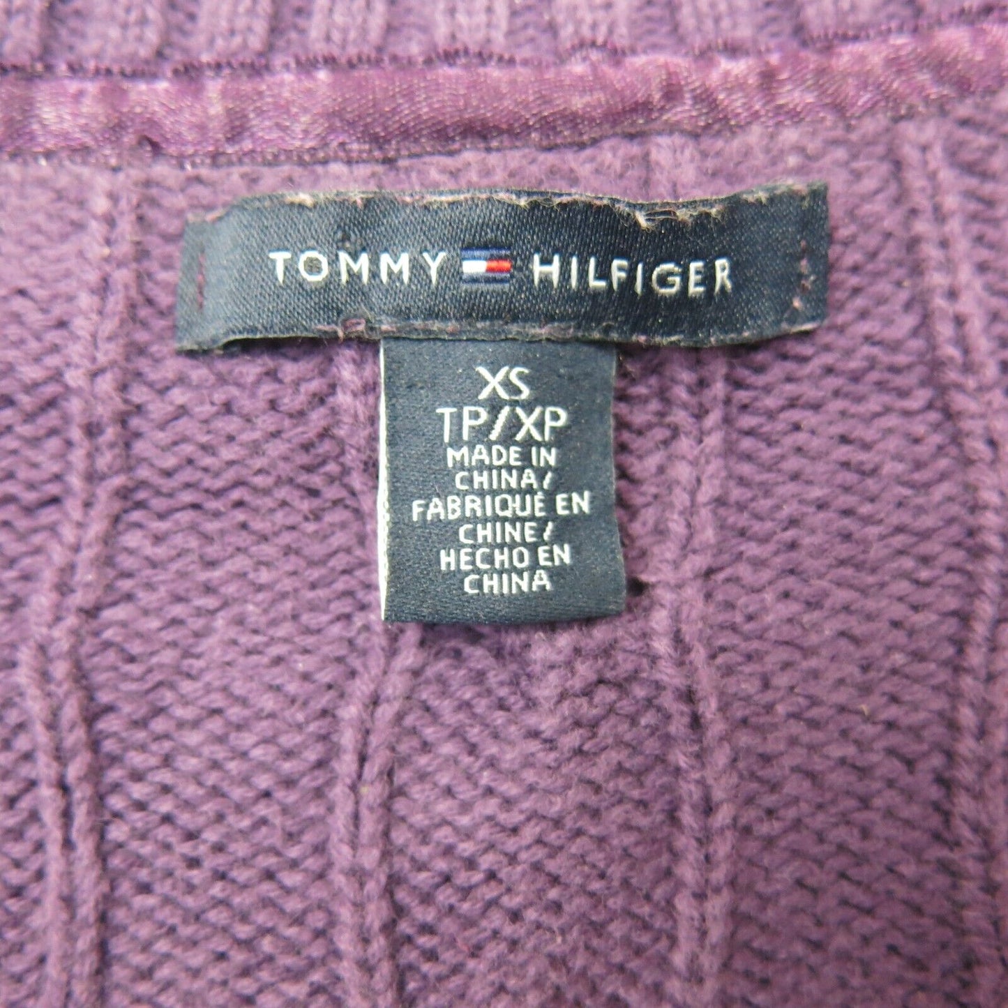 Tommy Hilfiger Womens Sweater Knitted Long Sleeve V Neck 100%Cotton Purple SZ XS