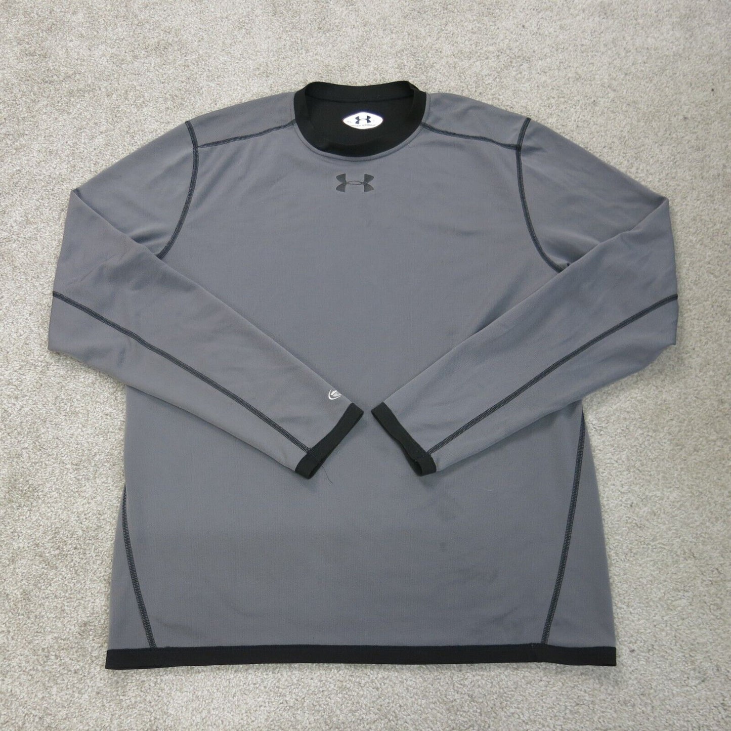 Under Armour Shirt Mens Gray XL Long Sleeve Tee Top Crew Neck Swoosh Logo Sports