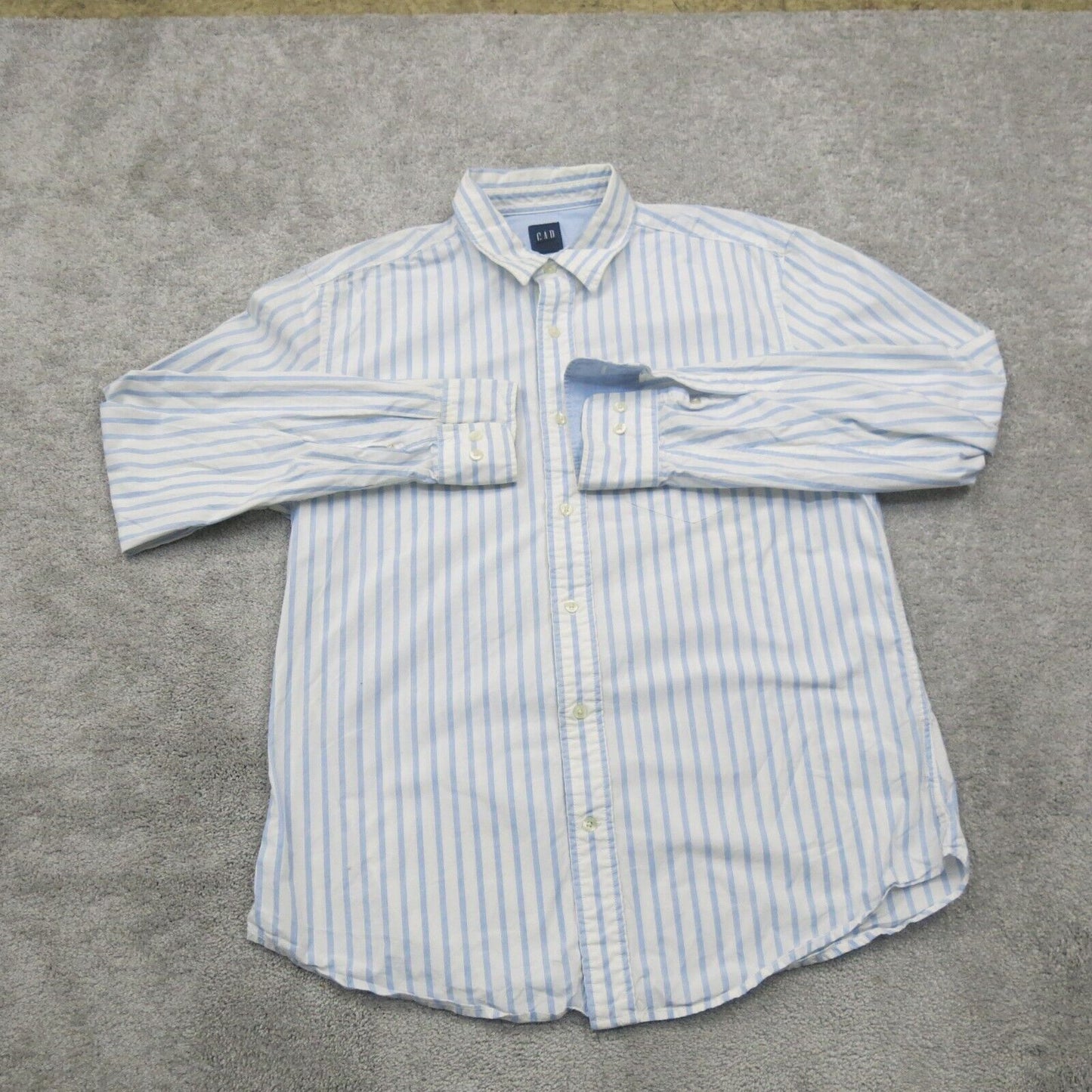 GAP Mens Button Up Shirt Striped Long Sleeves Blue White Size Large
