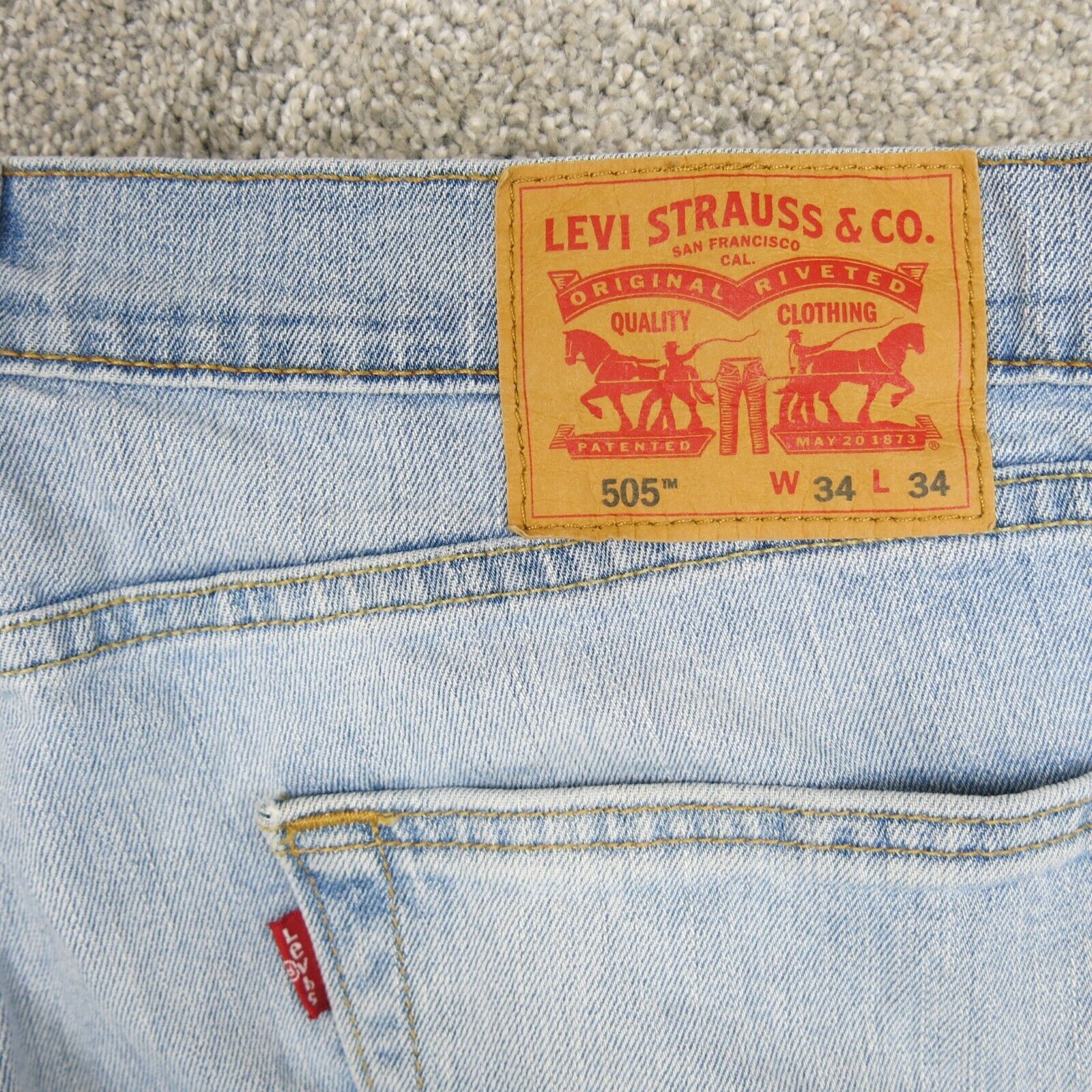 Levis 505 Mens Jeans Straight Leg Denim Mid Rise Stretch Blue Size W34XL34