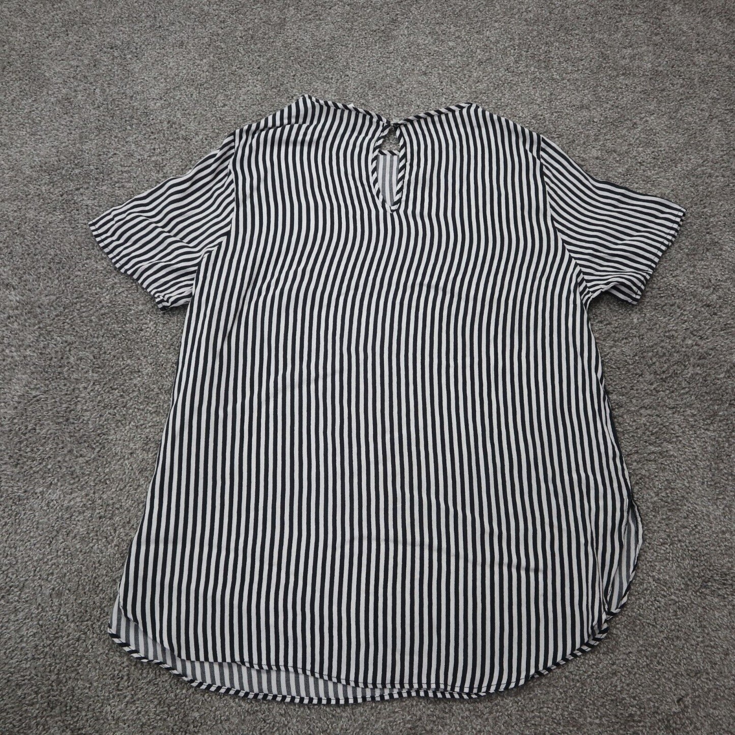 Unbranded Womens Striped Blouse Shirt Short Sleeves Round Neck Black White SZ 14
