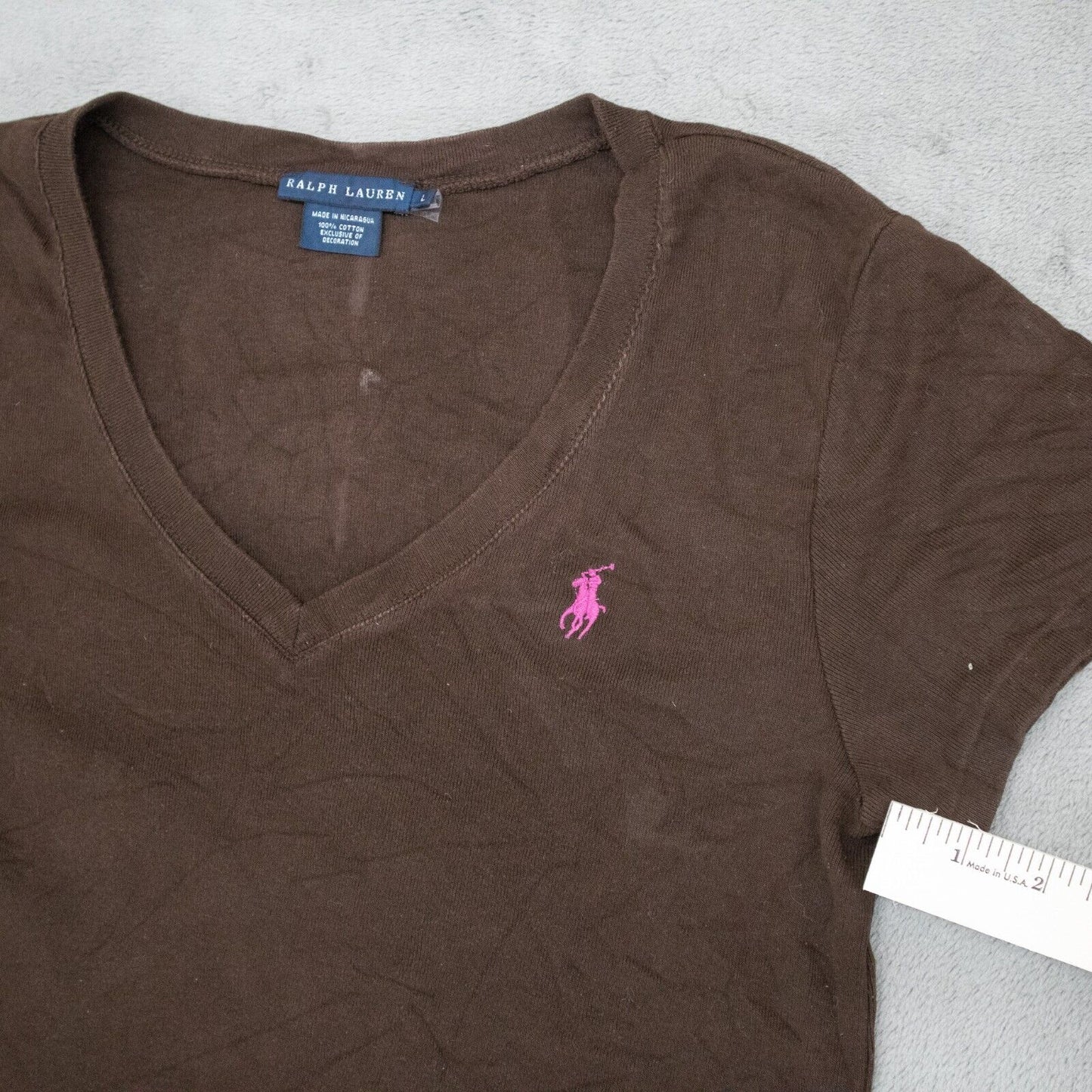 Polo Ralph Lauren Men's V-Neck T-Shirt Short Sleeve Pullover Brown Size Large