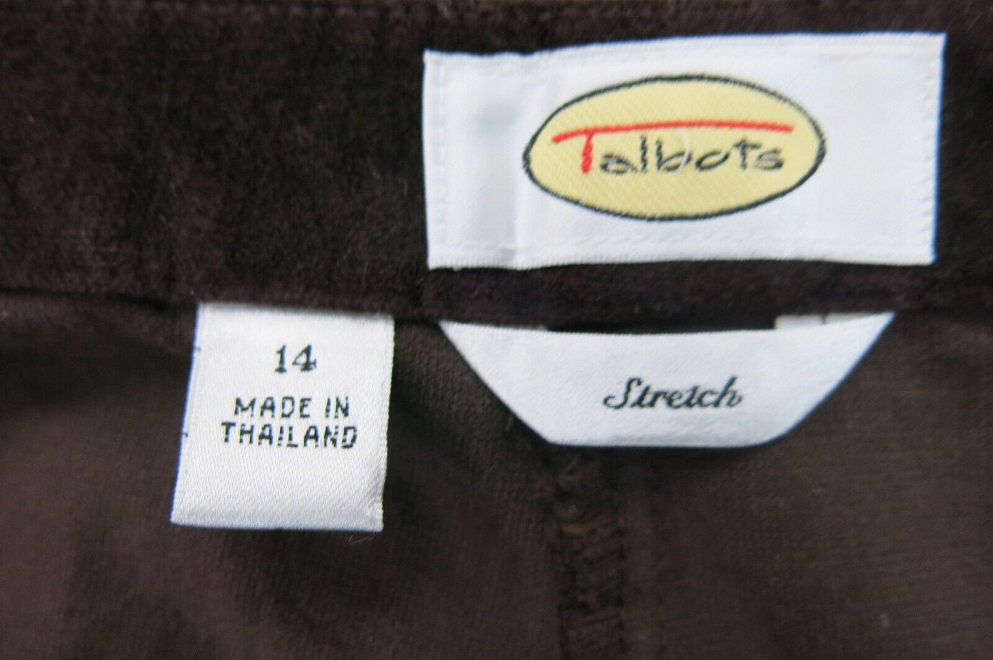 Talbots Women Stretch Chino Pant Straight Leg Mid Rise Cotton Velvet Brown SZ 14