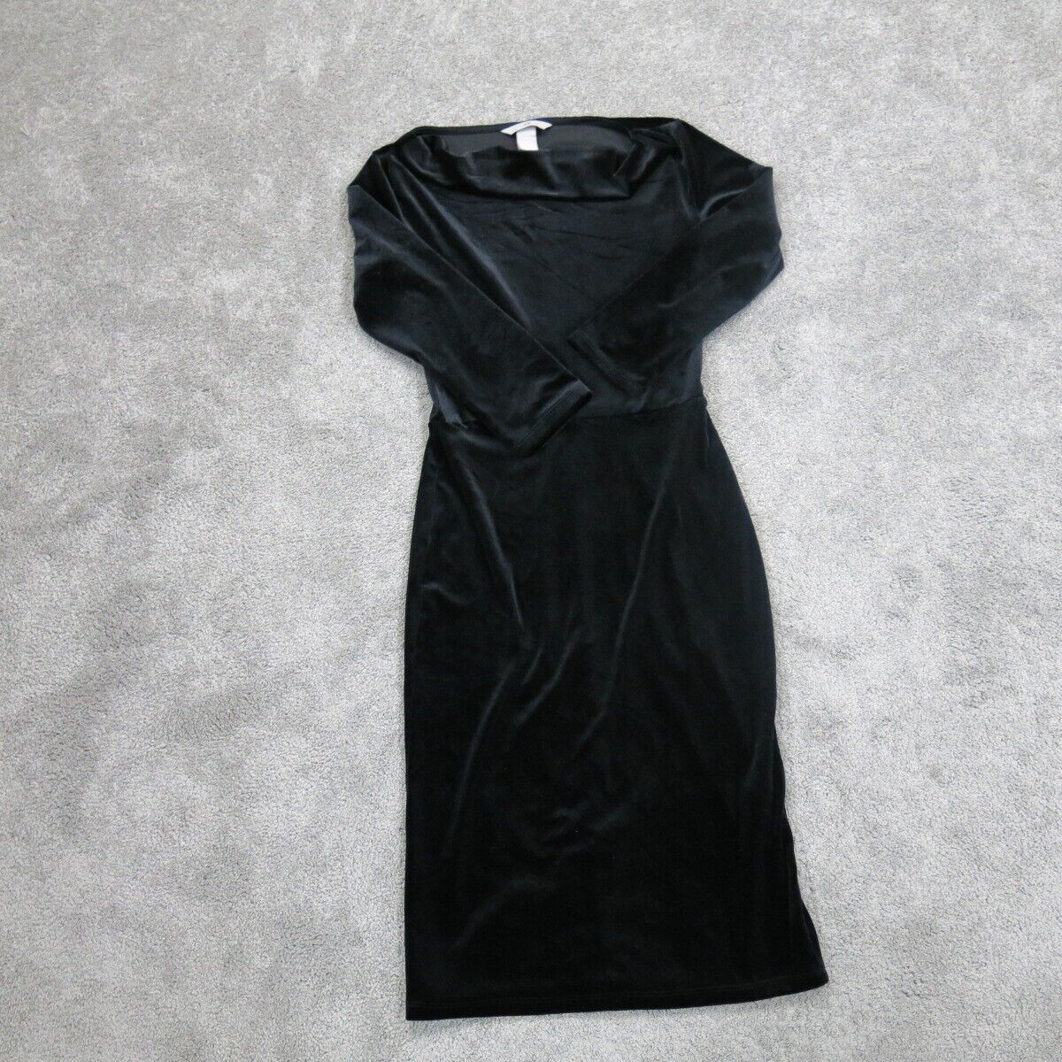 H&M Women Sheath Mini Dress Boat Neck 3/4 Sleeves Velvet Black Size XS