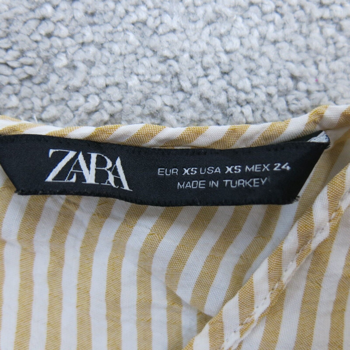 Zara Basics Womens Striped Cropped Blouse Top Drawstring Hem Yellow Cream SZ XS