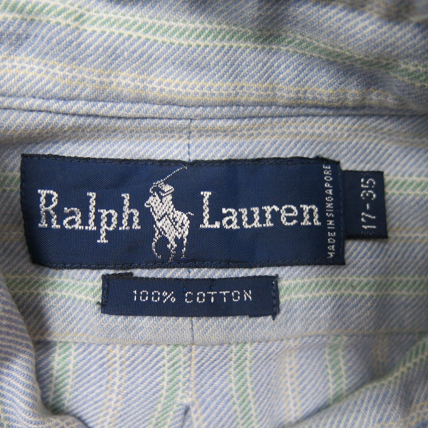 Ralph Lauren Mens Button Down Shirt Striped Cotton Long Sleeves Blue Green 17-35