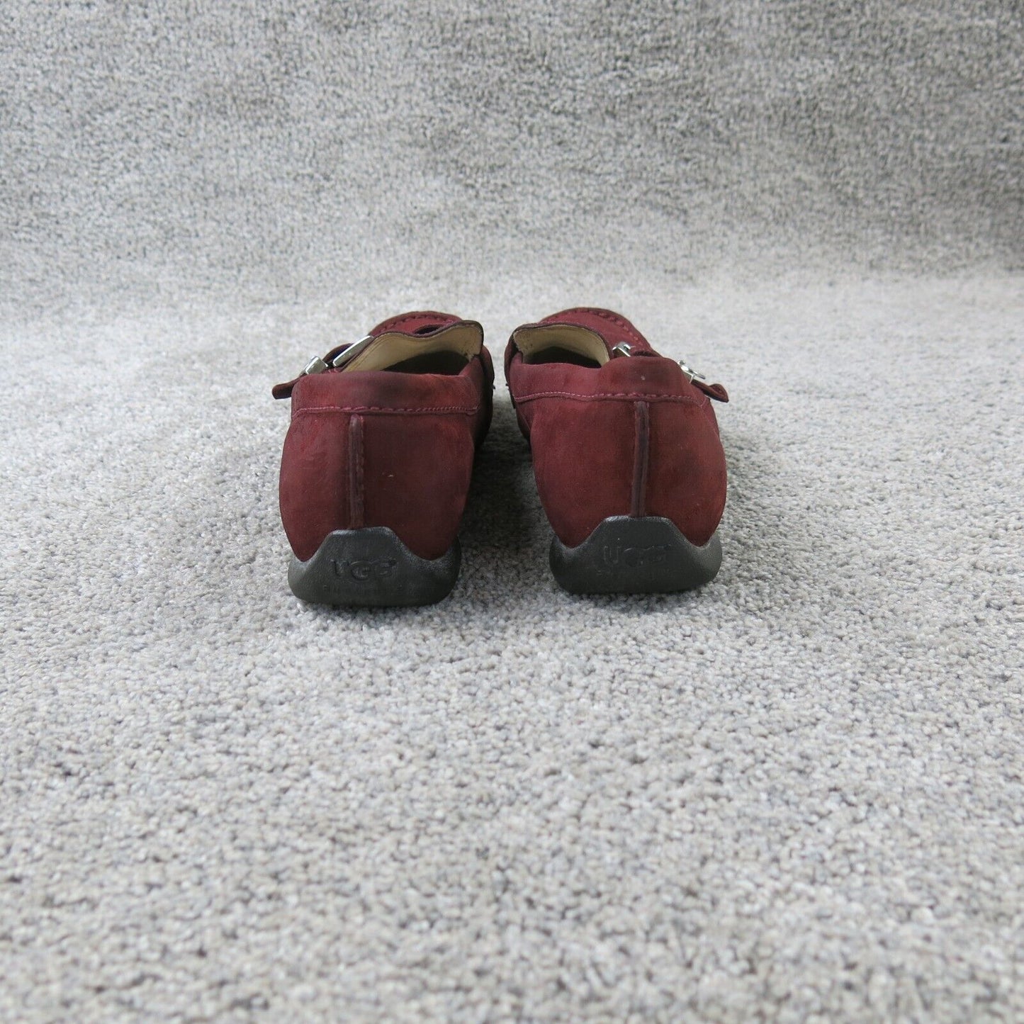 UGG Women Mocs Flat F8007D Maroon Leather Slip On Loafers Shoe Buckle Size US 7