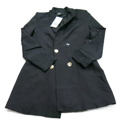 NWT Zara Womens Overcoat Long Sleeves Front Button Pockets Black Size Medium