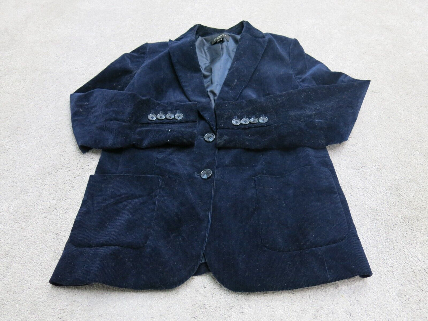 Talbots Mens Velvet Blazer Coat Jacket Long Sleeve Front Button Blue Size 8P