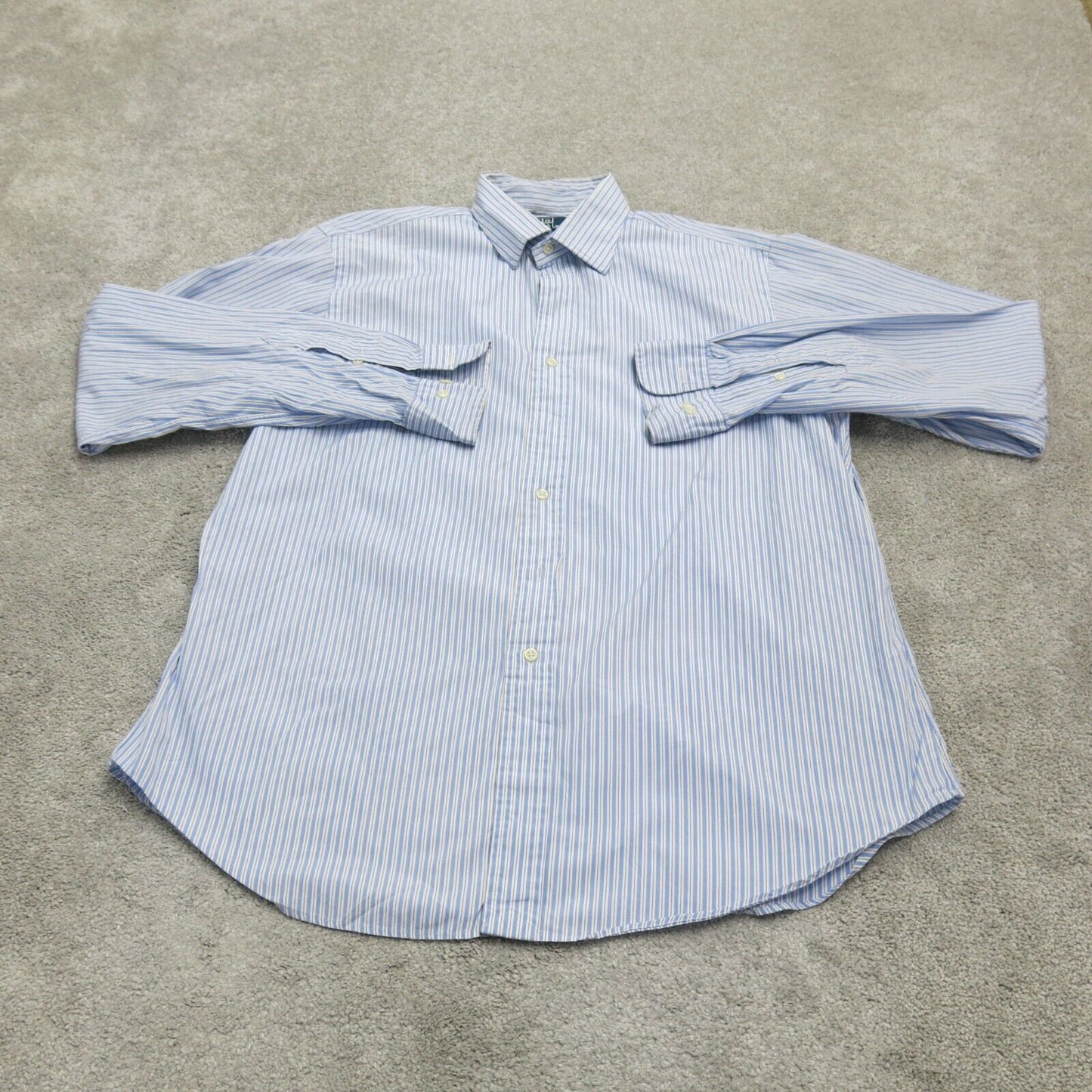 Polo By Ralph Lauren Mens Button up Curham Classic Fit Striped Blue/White 16.5