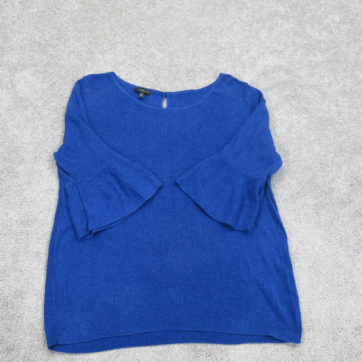 Talbots Womens Knitted Pullover Sweater Bell Sleeve Crew Neck Blue Size Medium