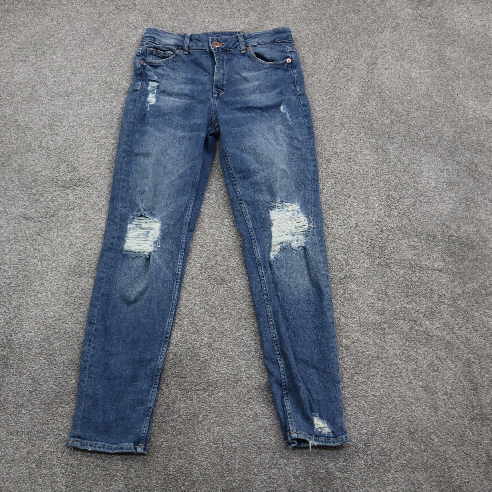 H&M Jeans Womens Size 6 Blue Skinny Divided Distressed High Rise