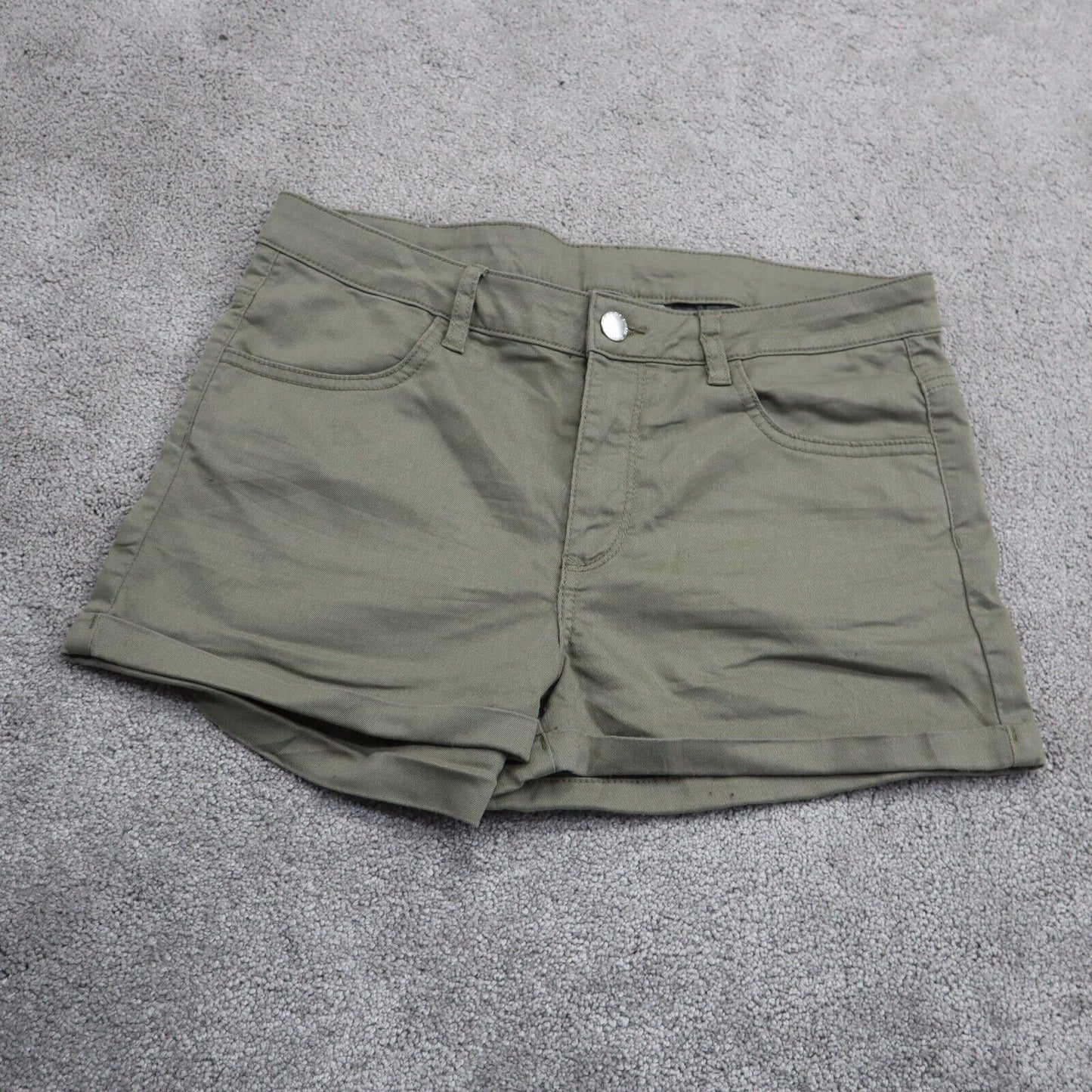 H&M Womens Bermuda Jean Shorts Mid Rise Denim Stretch Pockets Green Size 10