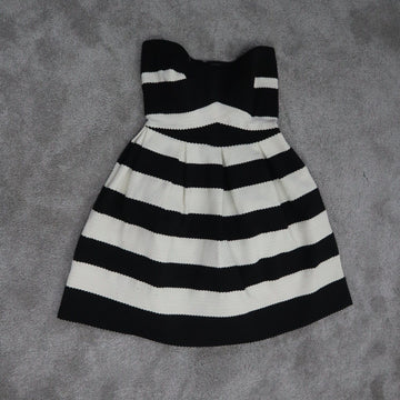 BCBGMAXAZRIA Dress Womens Size XS Black White Stripes Strapless