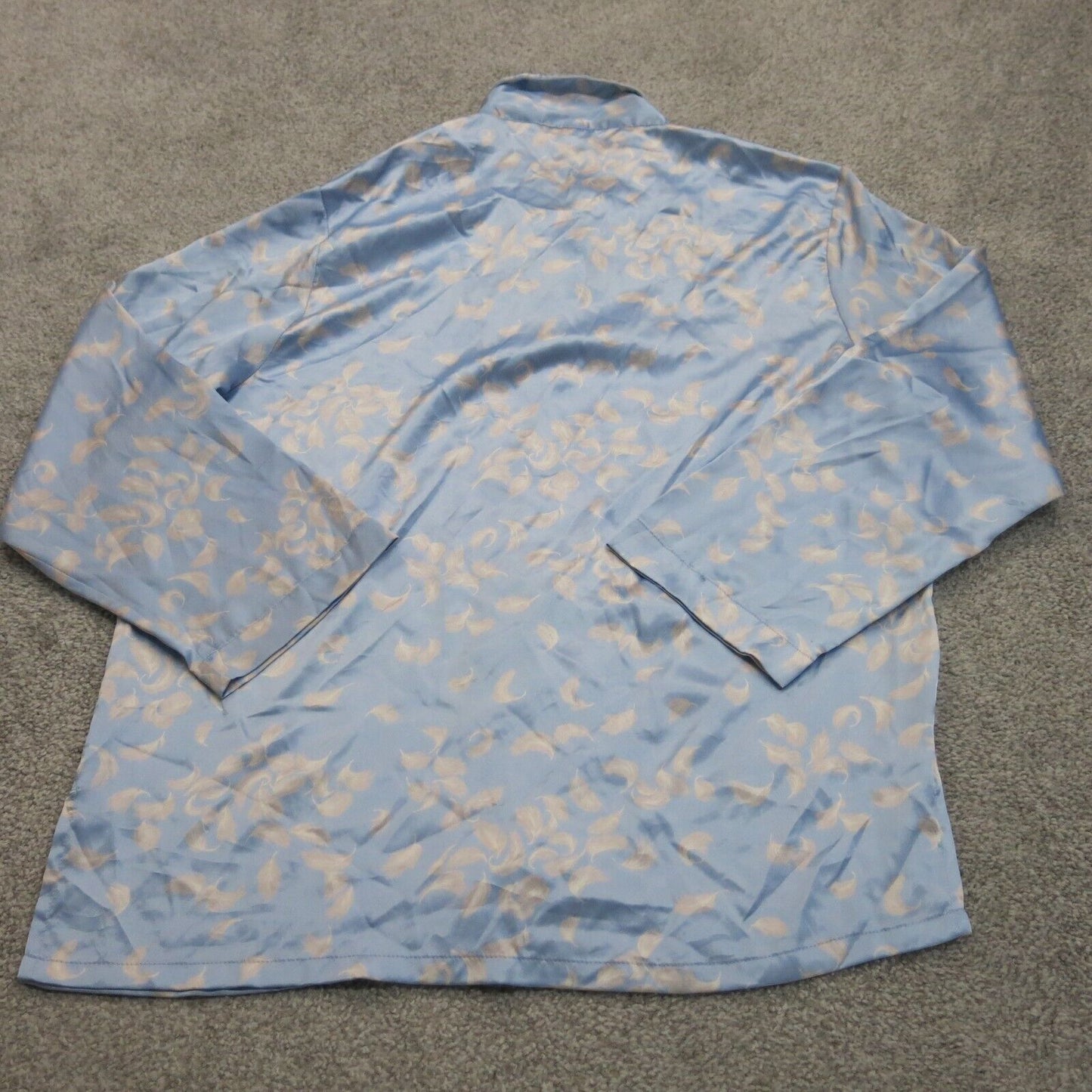 Victorias Secret Womens Button Down Pajama Top Leaf Print Long Sleeves Blue SZ M